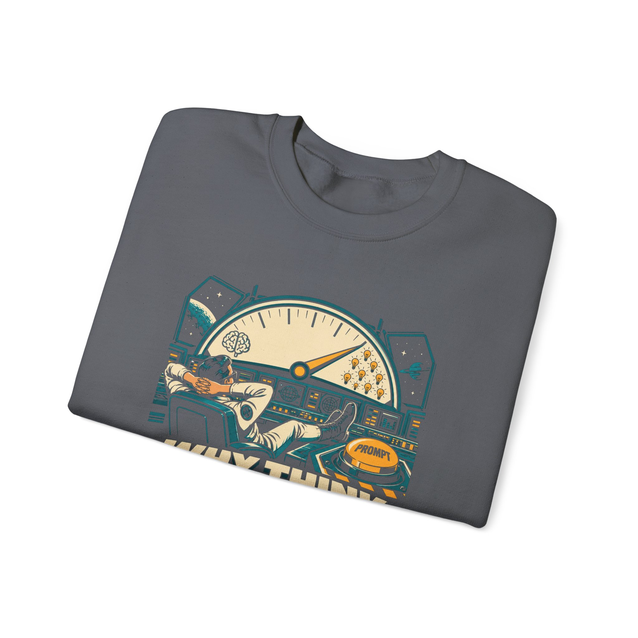 Prompt Mission Control crewneck sweatshirt in Charcoal, folded