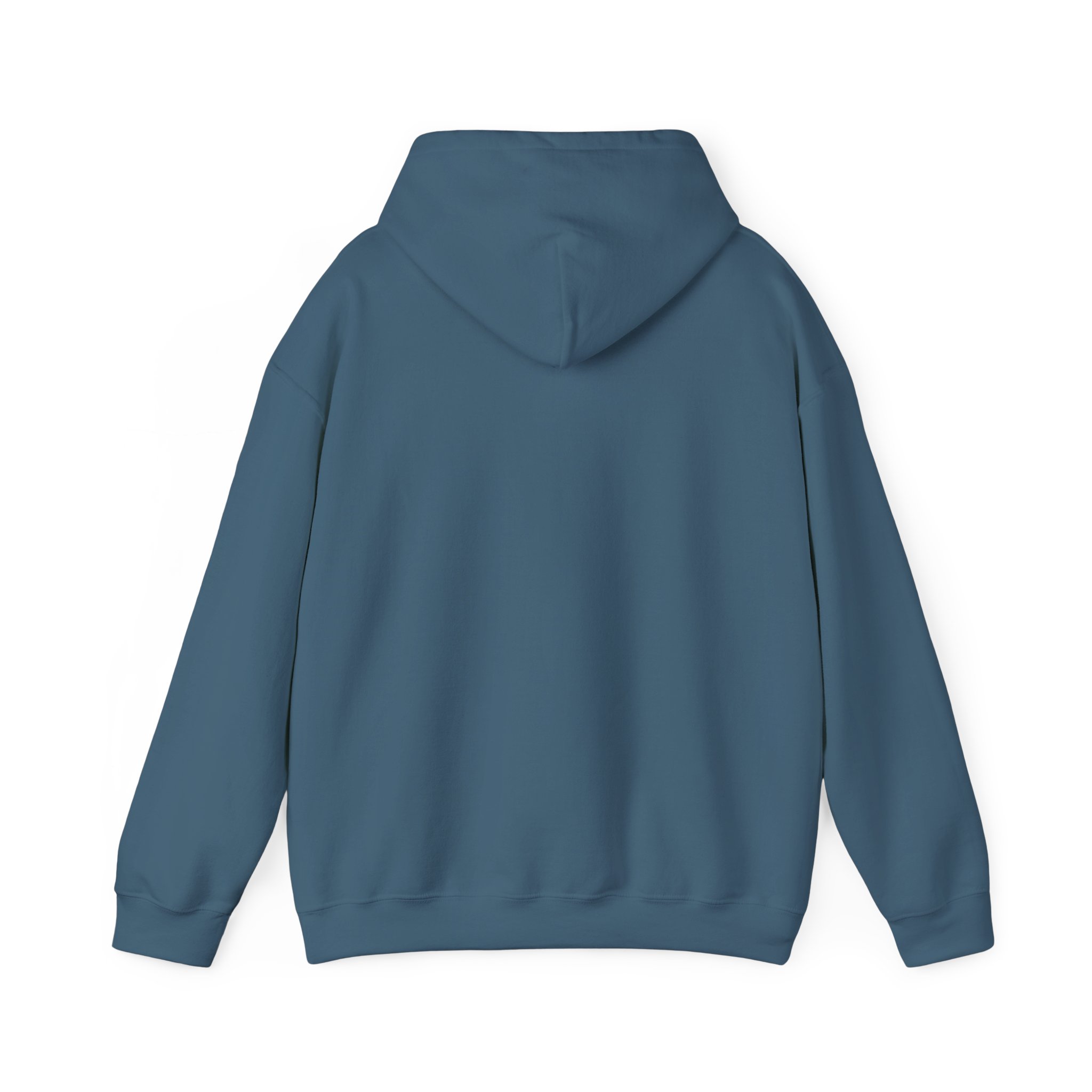 In Case of Burnout hoodie in Indigo Blue, back view