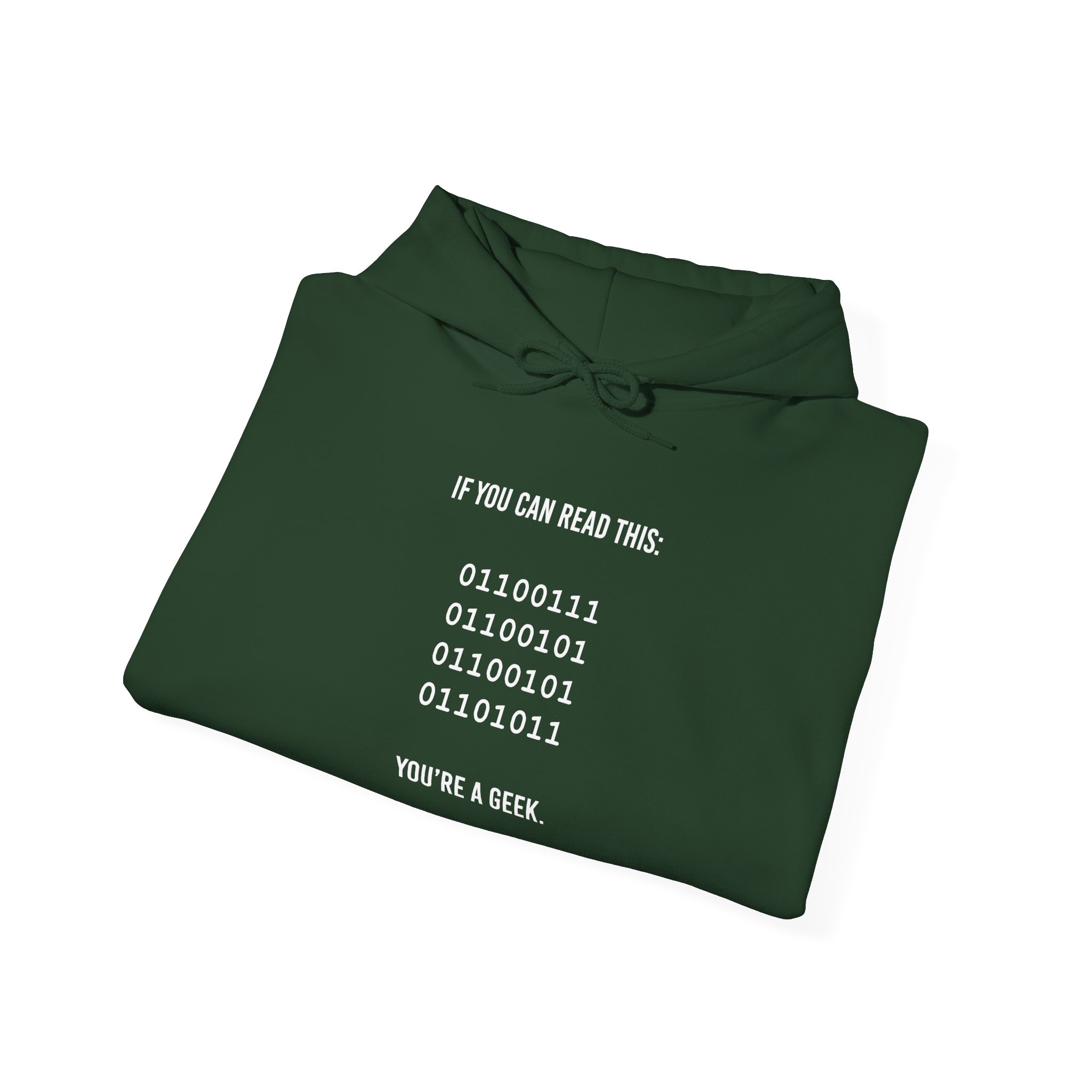 Geek Binary Code hoodie in Forest Green, folded