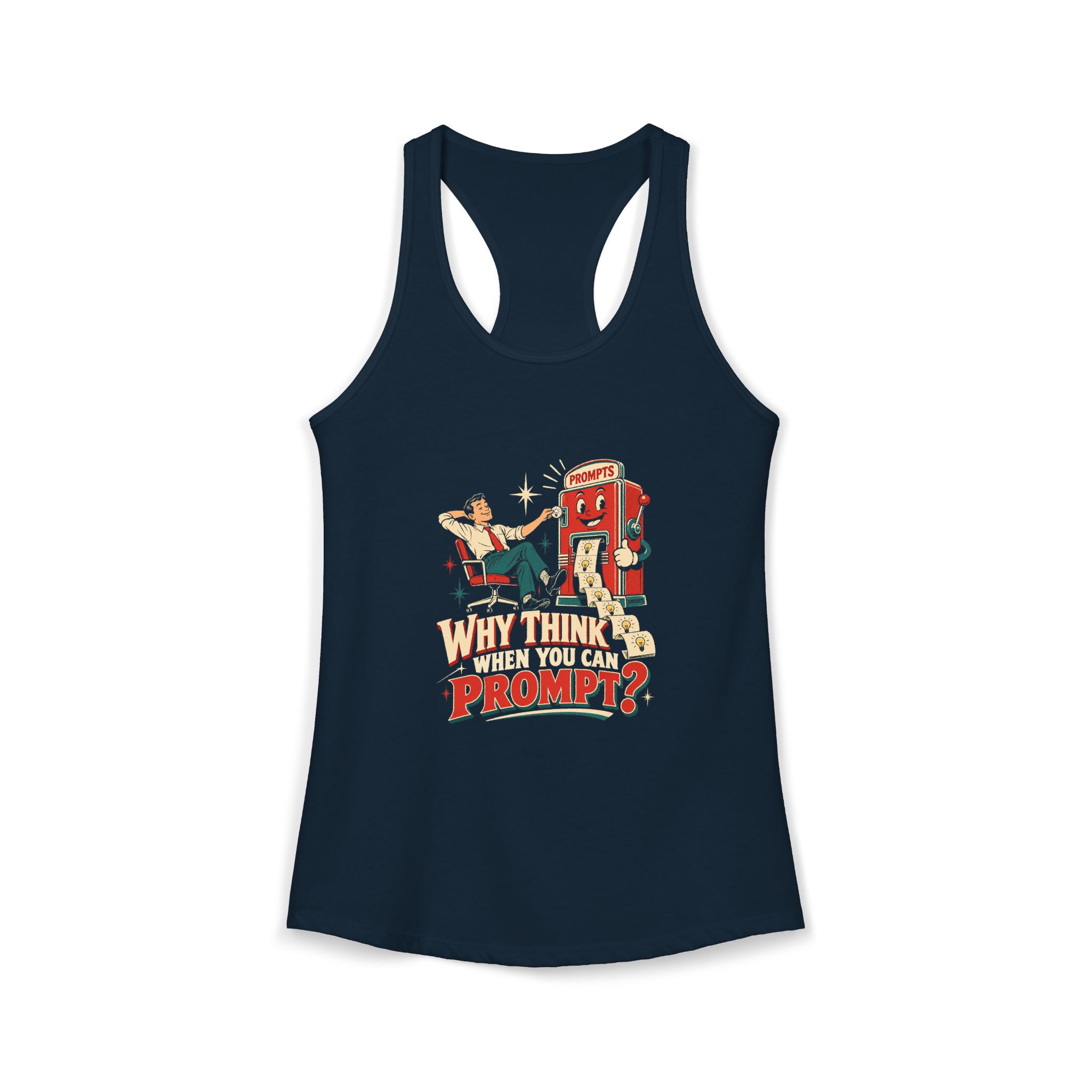 Prompt Machine women's racerback tank in Solid Midnight Navy, front 2