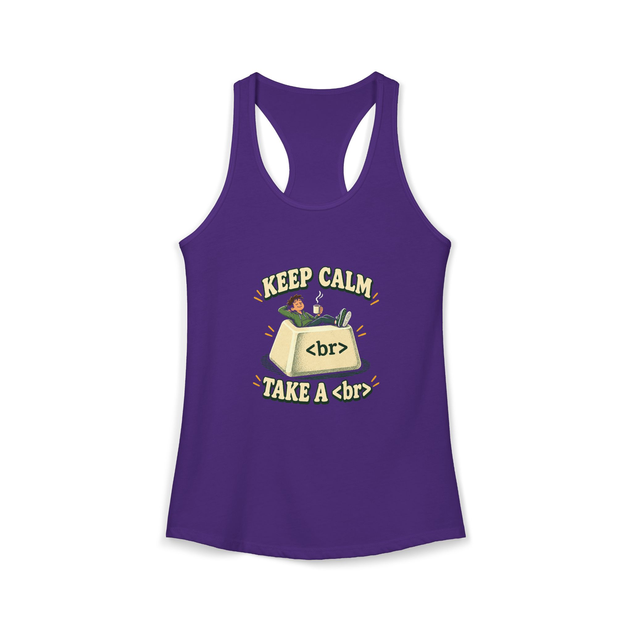Keep Calm Keycap women's racerback tank in Solid Purple Rush, front 2