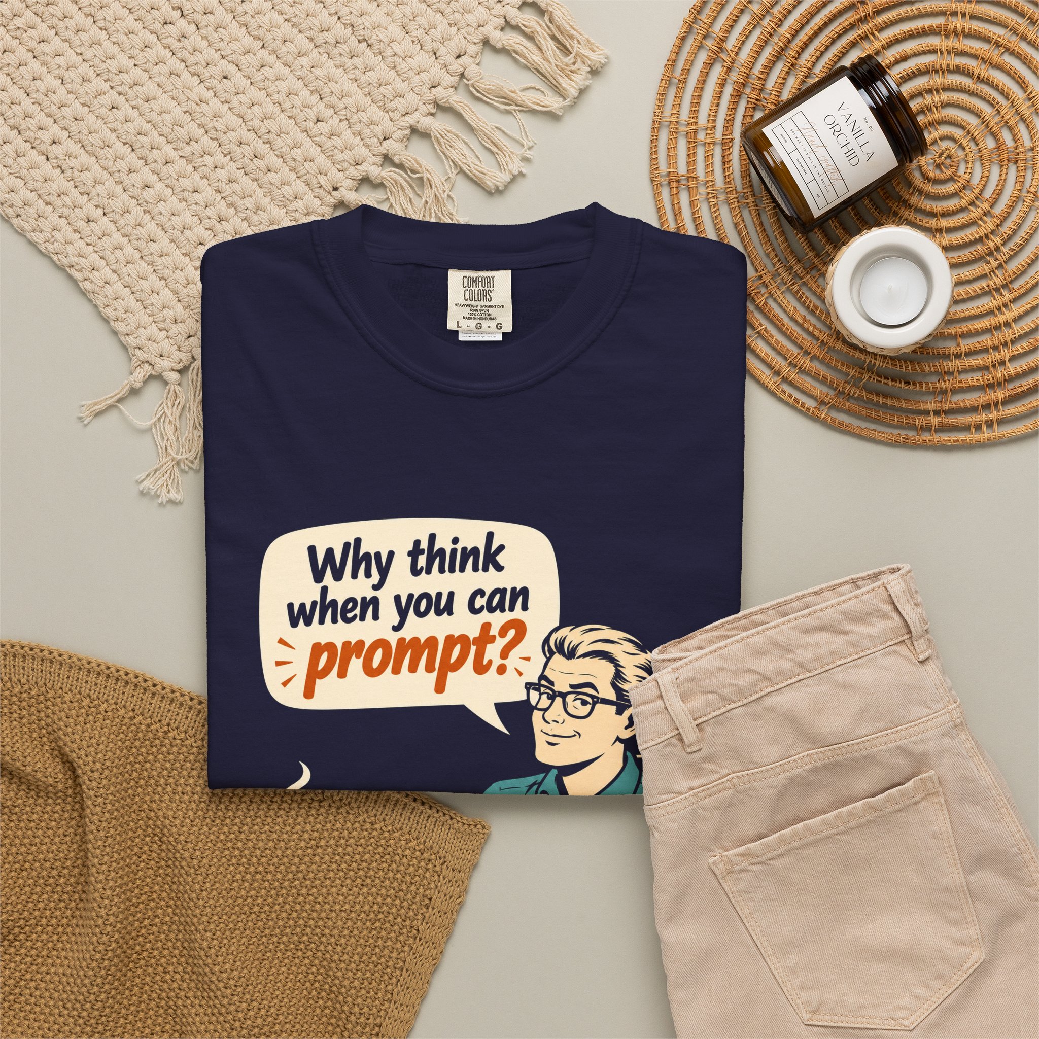 Why Think When You Can Prompt T-shirt in True Navy, folded 2