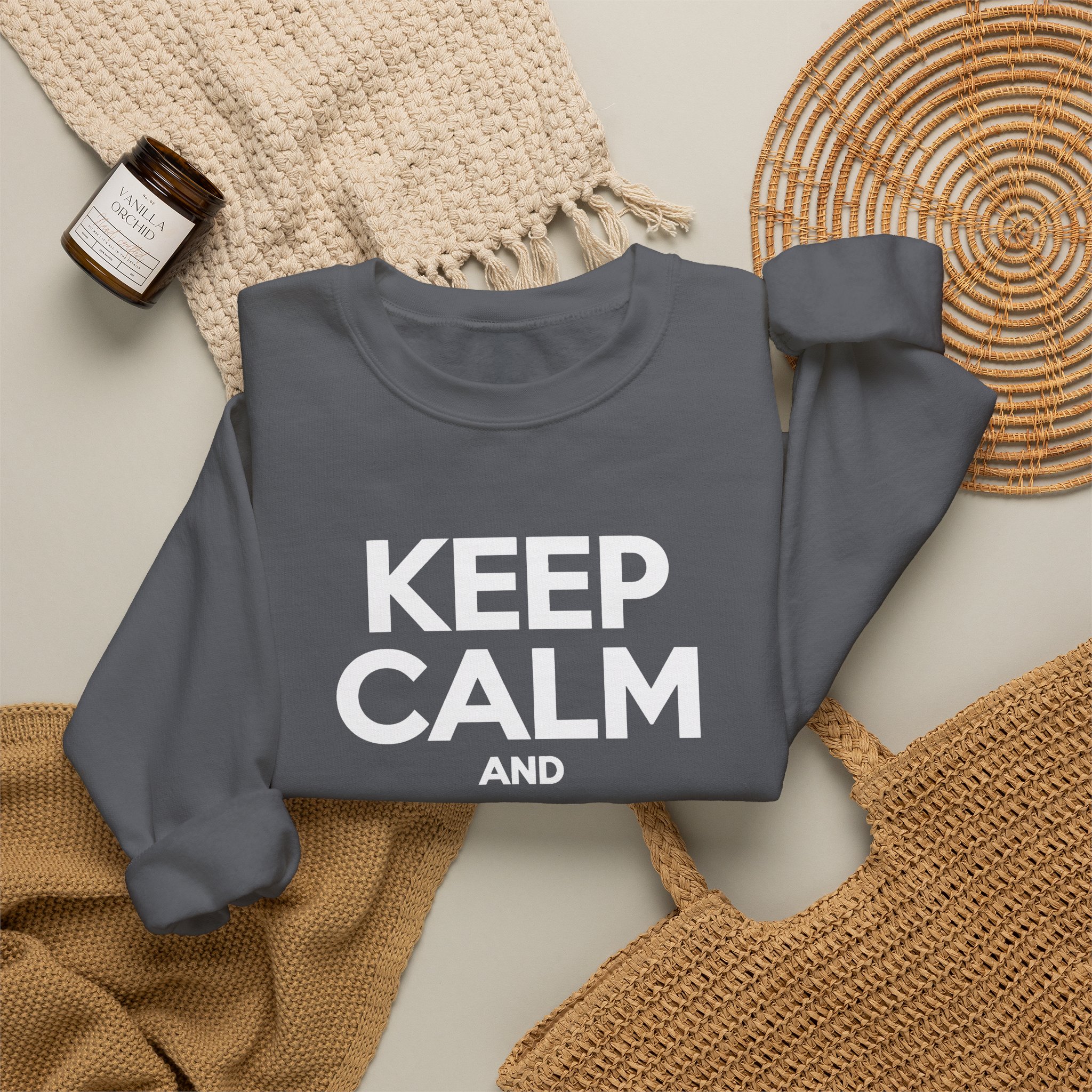 Keep Calm and Take a Break crewneck sweatshirt in Charcoal, folded 2