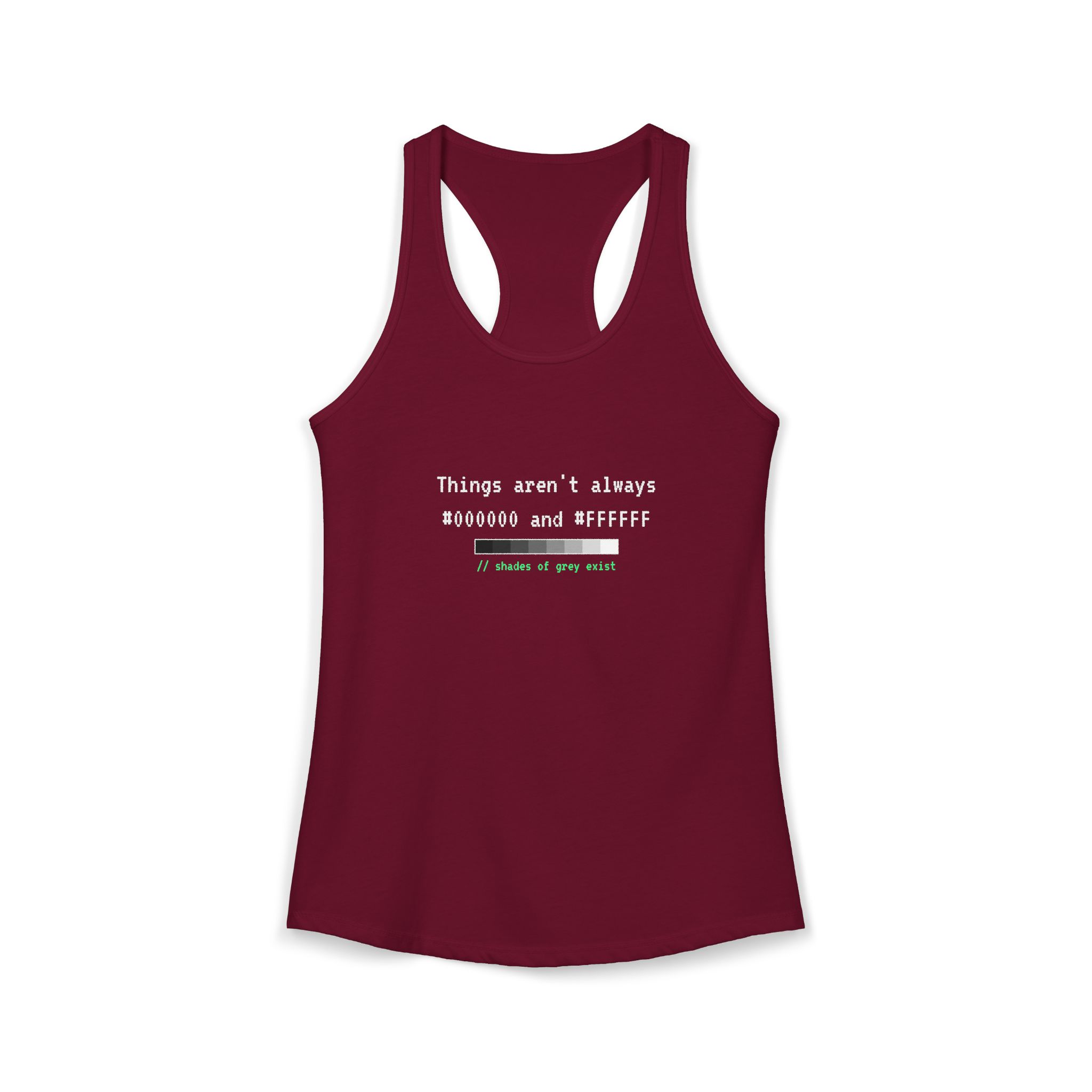 Shades of Grey Exist women's racerback tank in Solid Cardinal Red, front 2