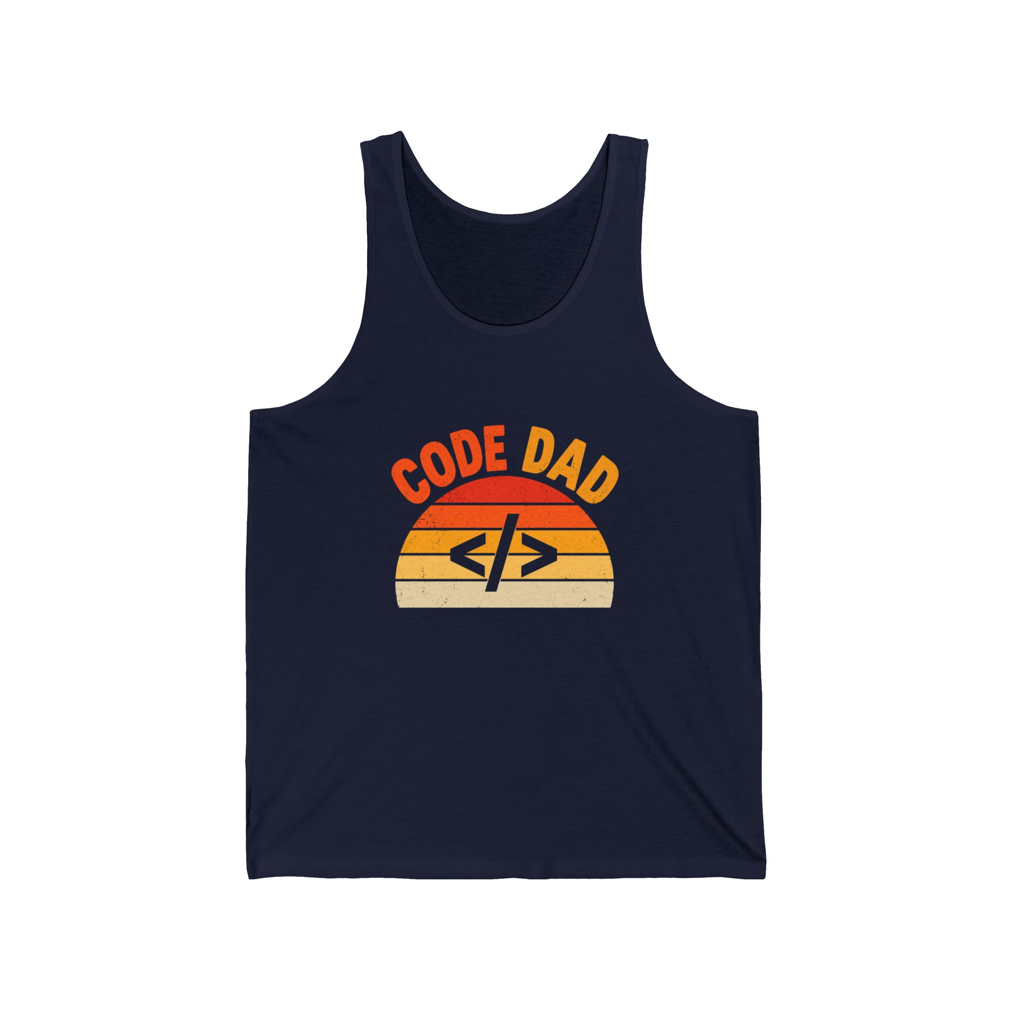Code Dad unisex tank in Navy, front view