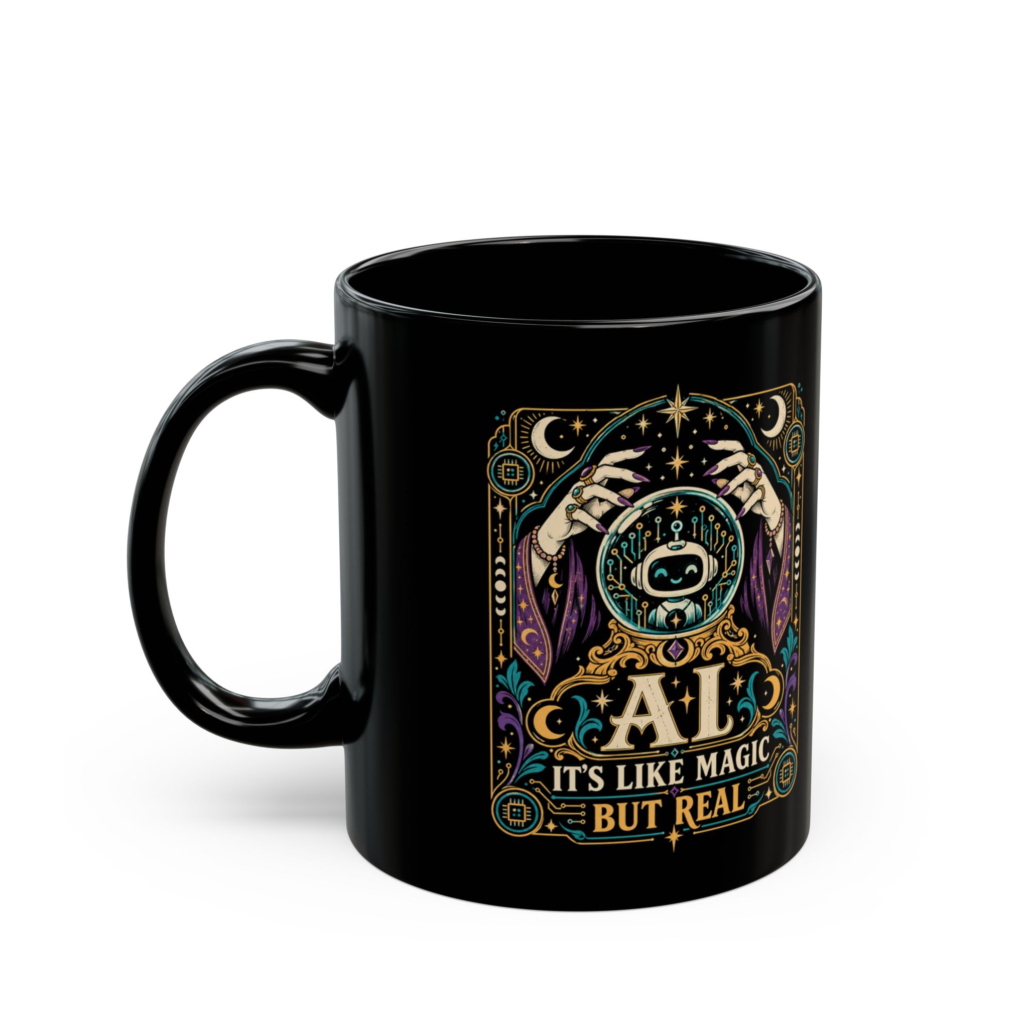 AI Magic Crystal Ball black mug, 11 oz, left side