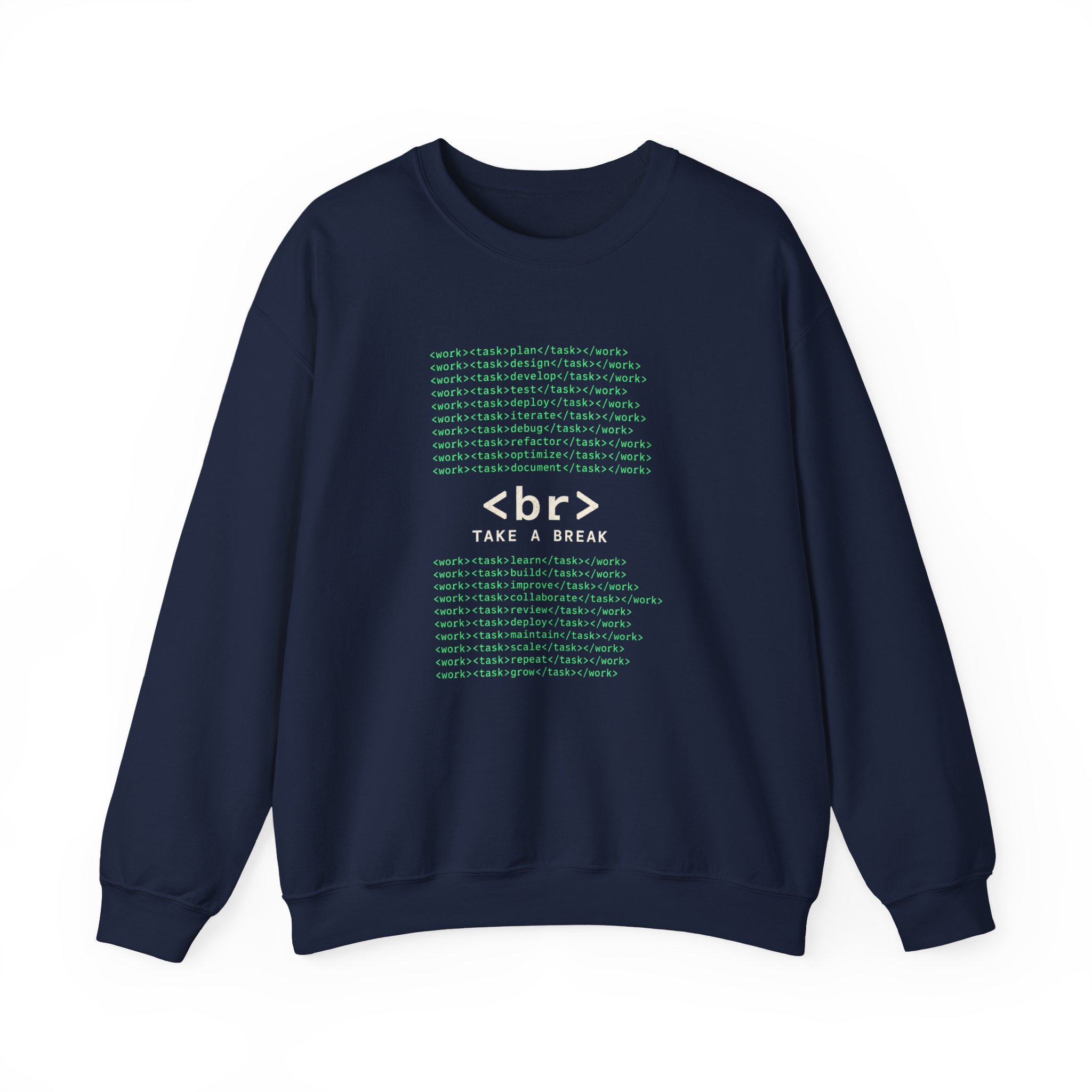 Work Work Break crewneck sweatshirt in Navy, front view