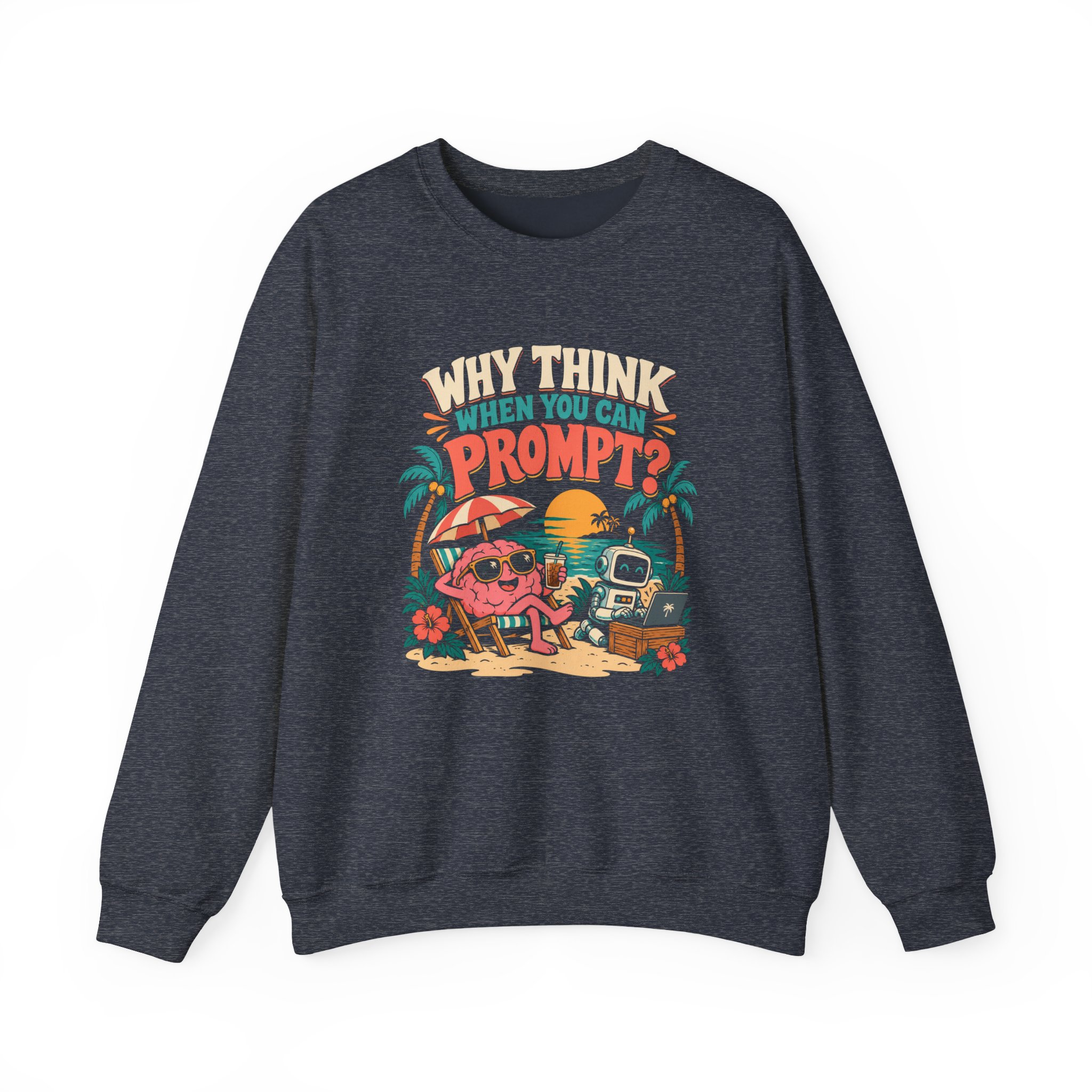 Prompt Beach Brain crewneck sweatshirt in Heather Sport Dark Navy, front view