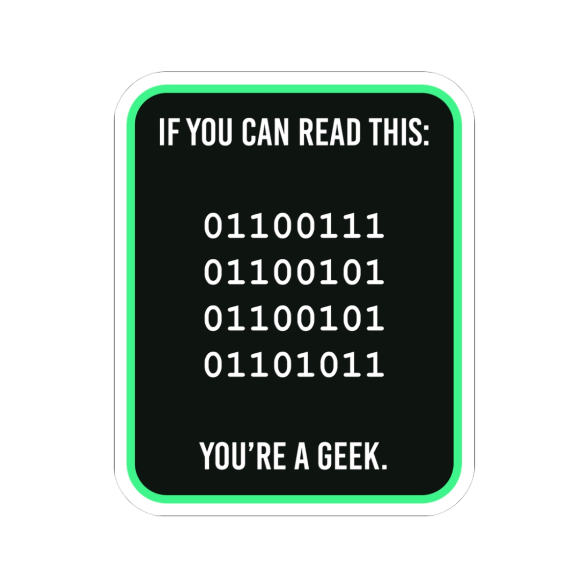 Geek Binary Code sticker, 3 inch, front view