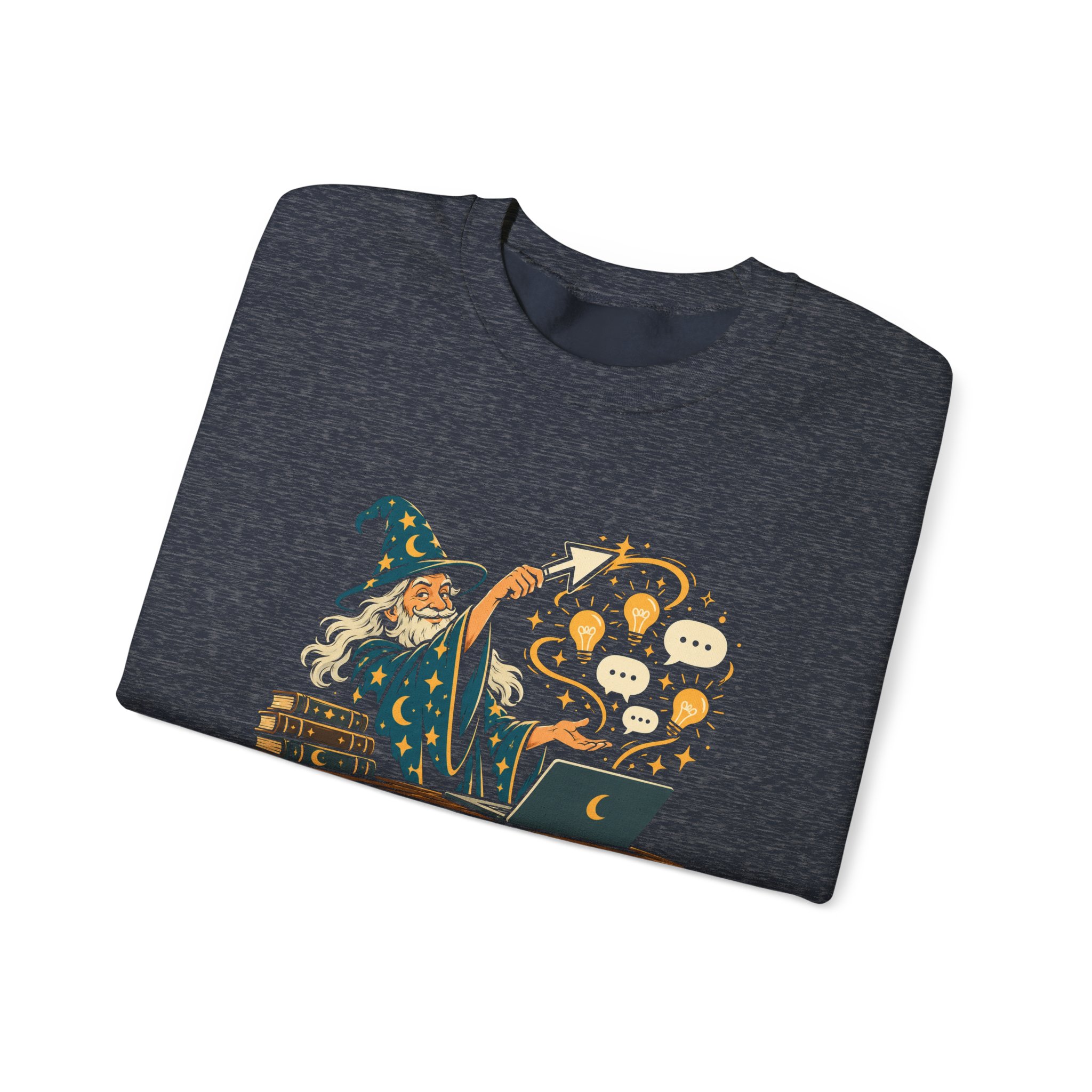 Prompt Wizard crewneck sweatshirt in Heather Sport Dark Navy, folded