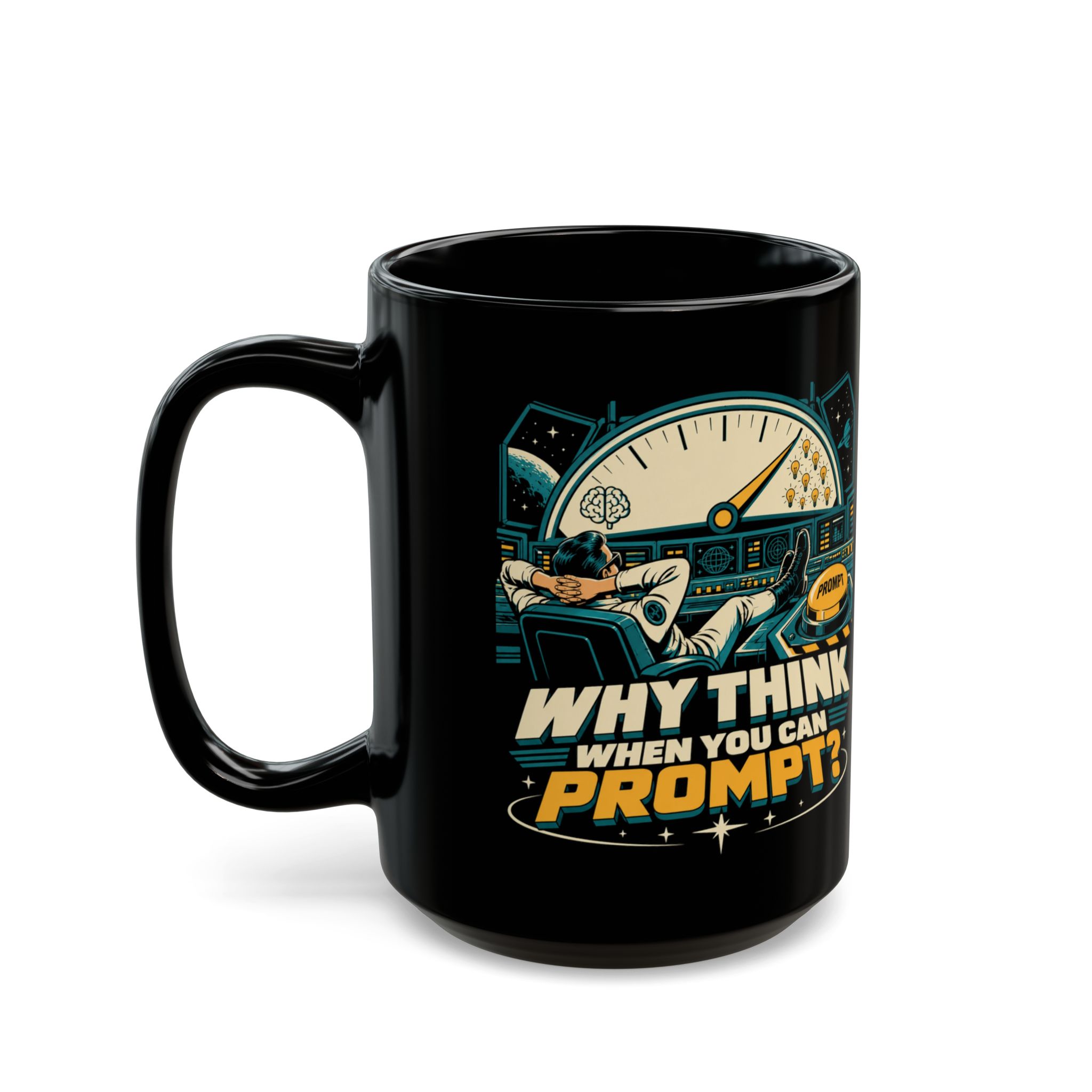 Prompt Mission Control black mug, 15 oz, left side