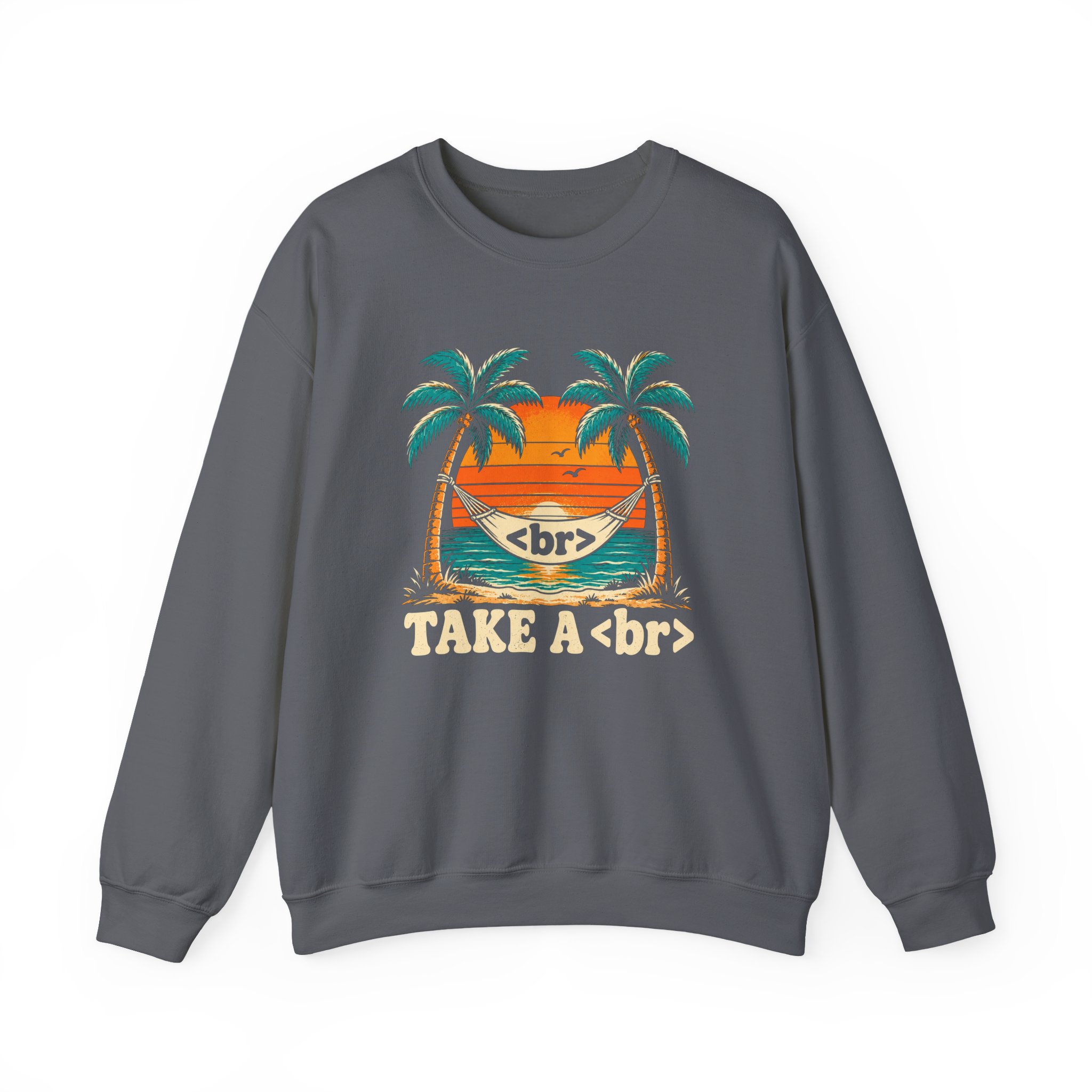 Take a Break Hammock crewneck sweatshirt in Charcoal, front view