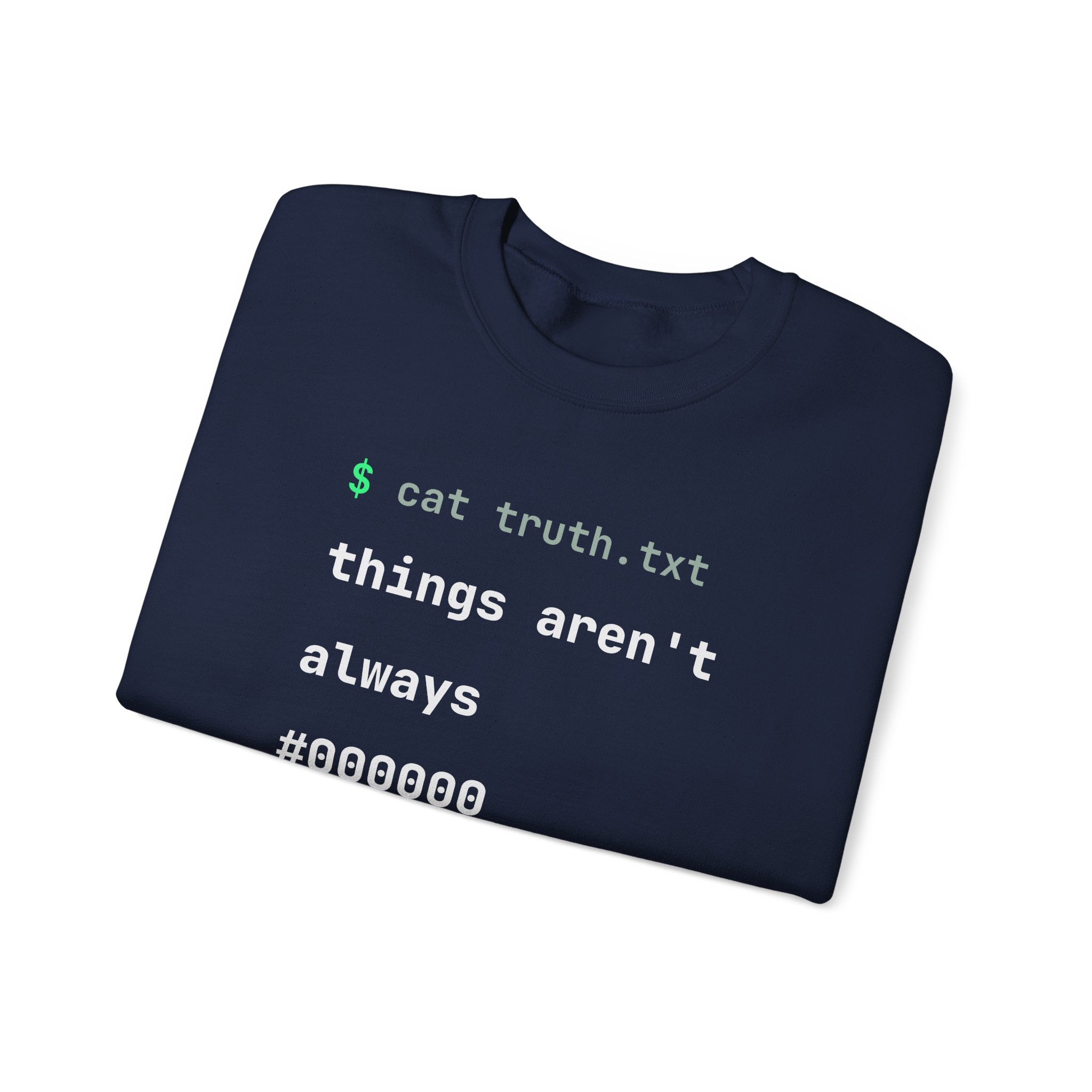cat truth.txt crewneck sweatshirt in Navy, folded