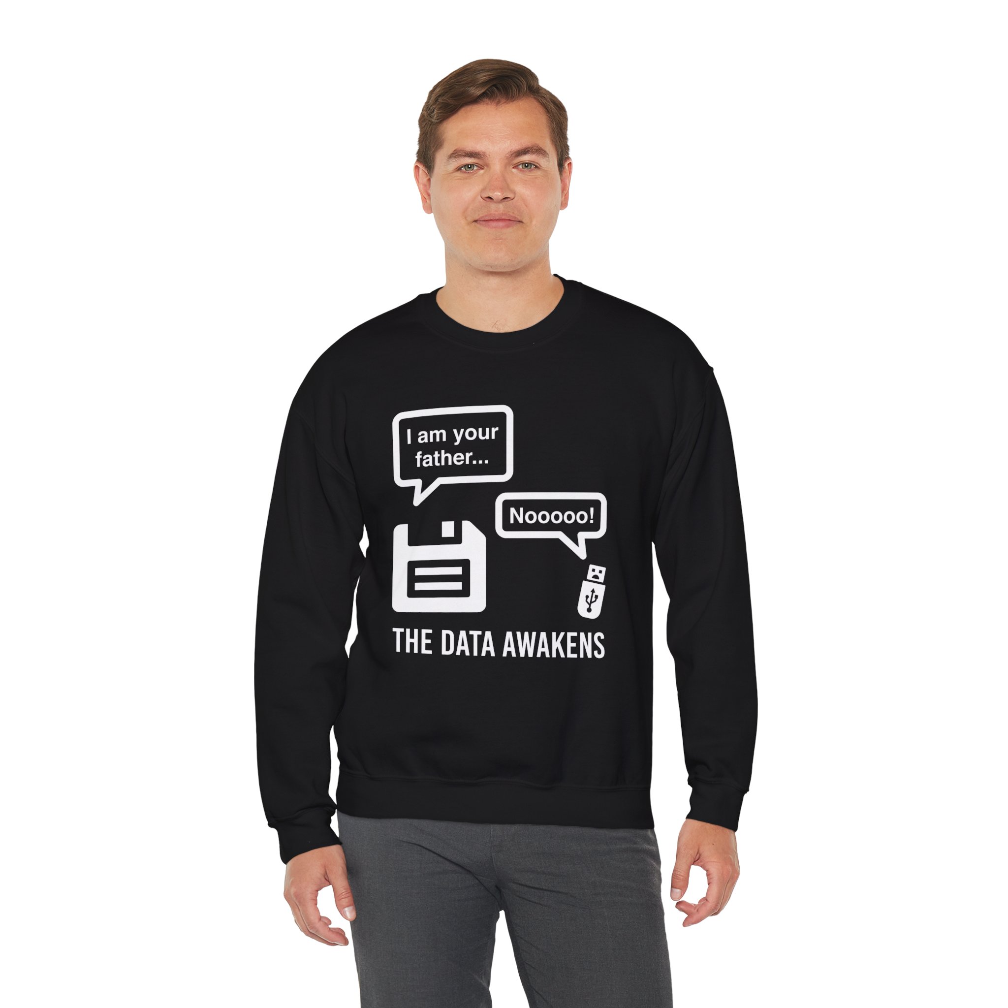 The Data Awakens crewneck sweatshirt in Black, worn by a model, third view
