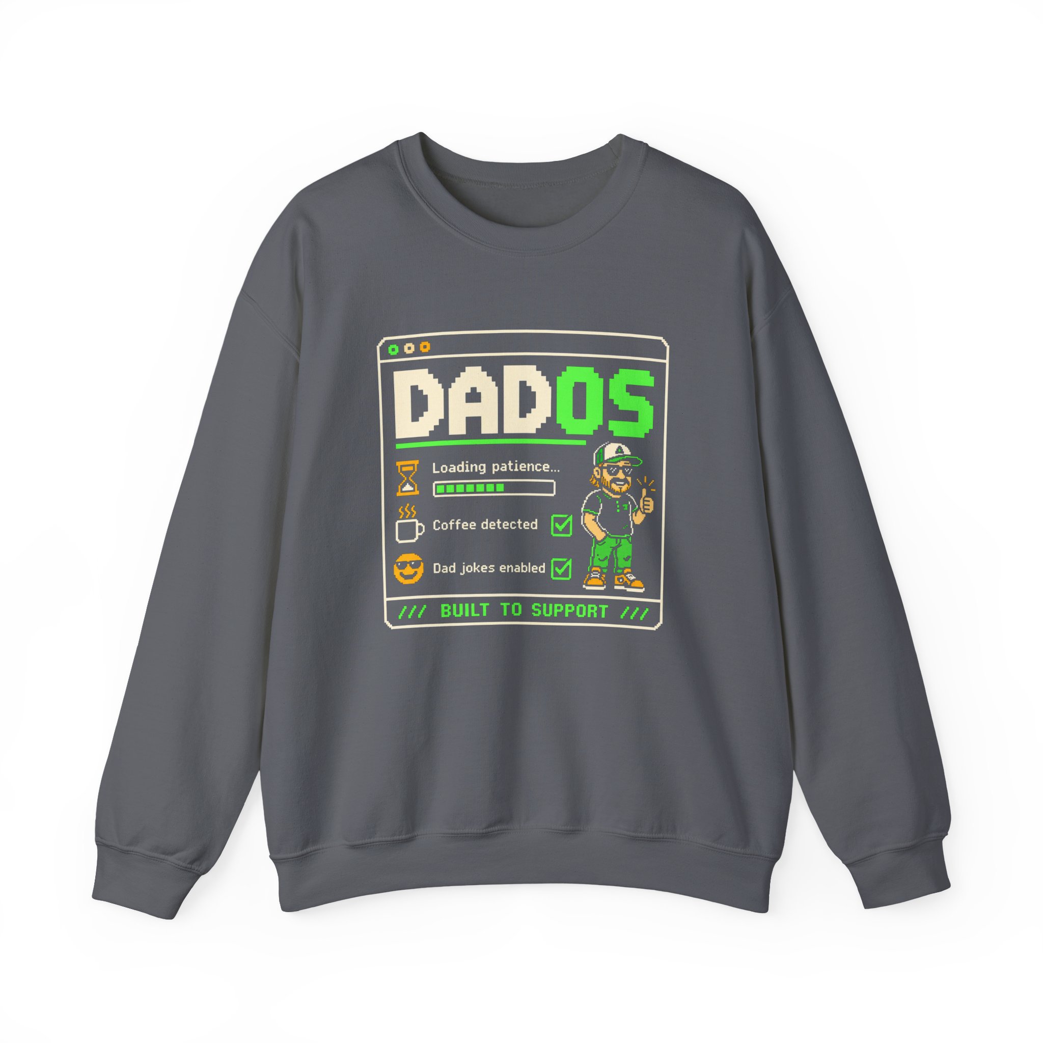 DadOS crewneck sweatshirt in Charcoal, front view