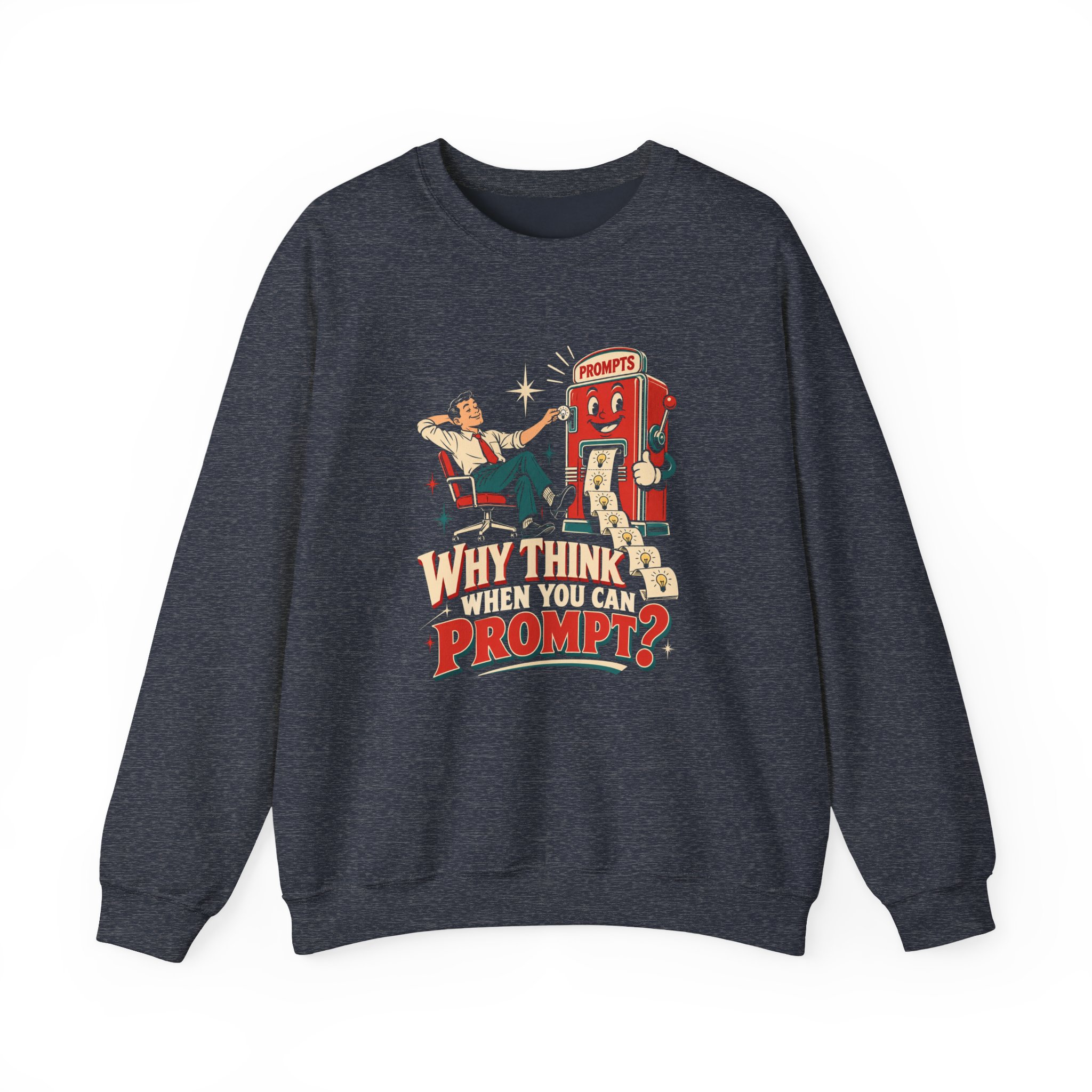 Prompt Machine crewneck sweatshirt in Heather Sport Dark Navy, front view