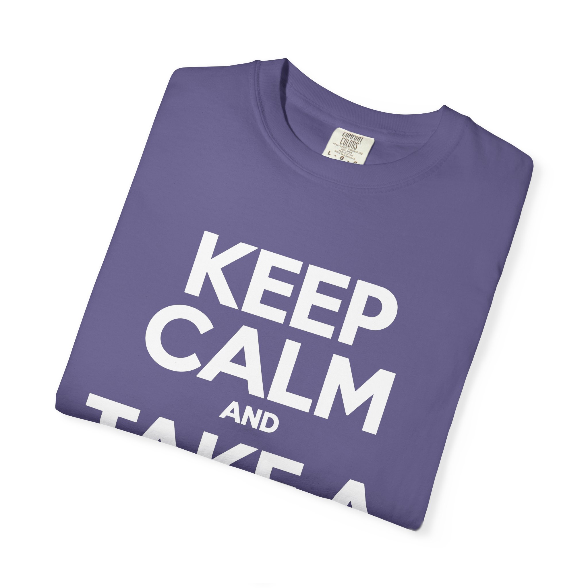 Keep Calm and Take a Break T-shirt in Grape, folded