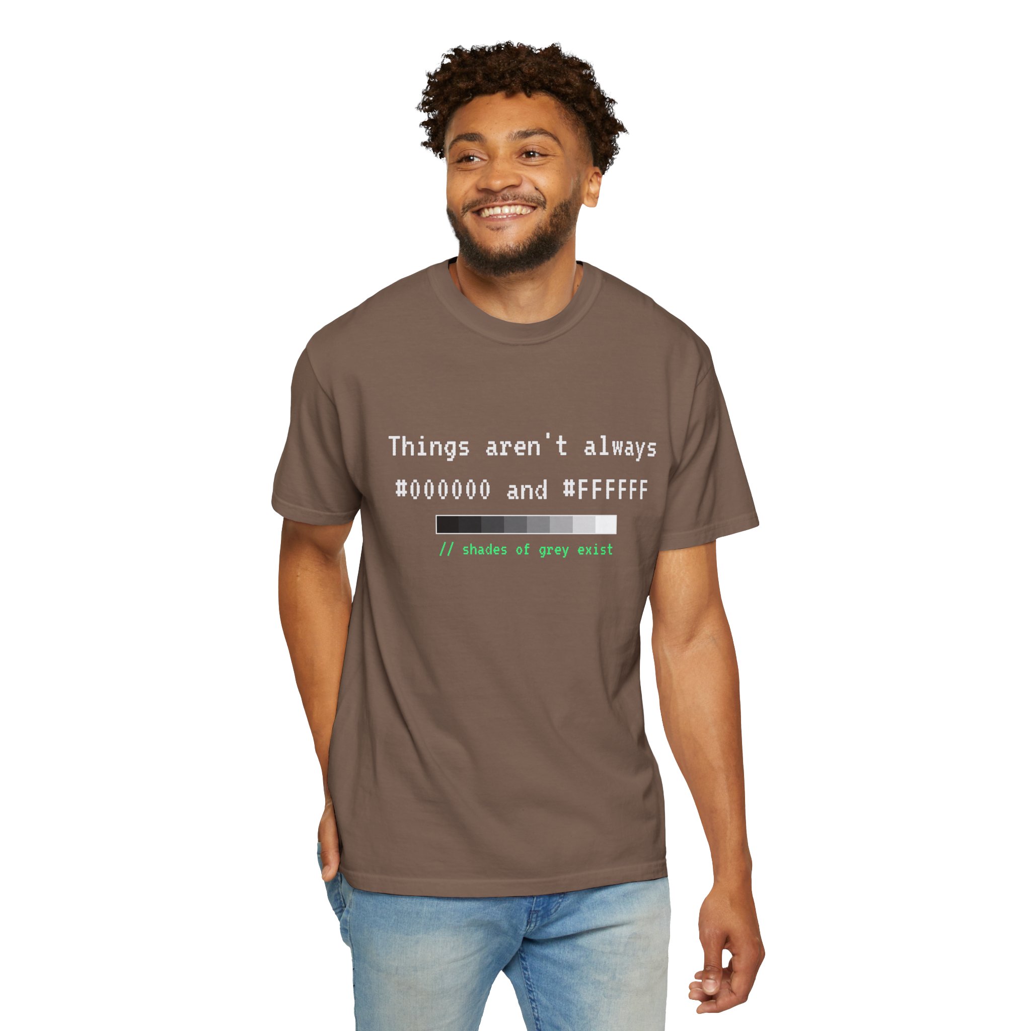 Shades of Grey Exist T-shirt in Espresso, worn by a man, second model