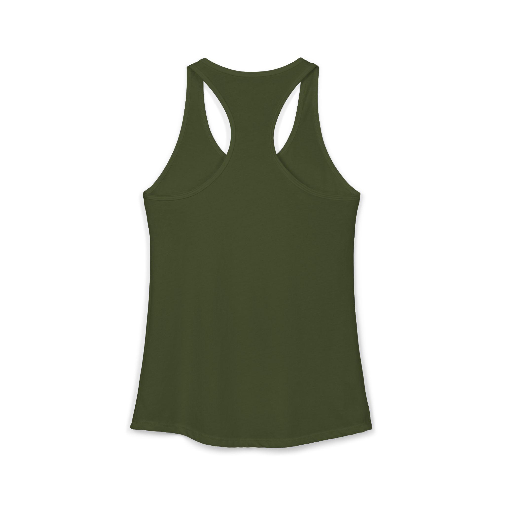 Roll With It QR Code women's racerback tank in Solid Military Green, back view, second angle