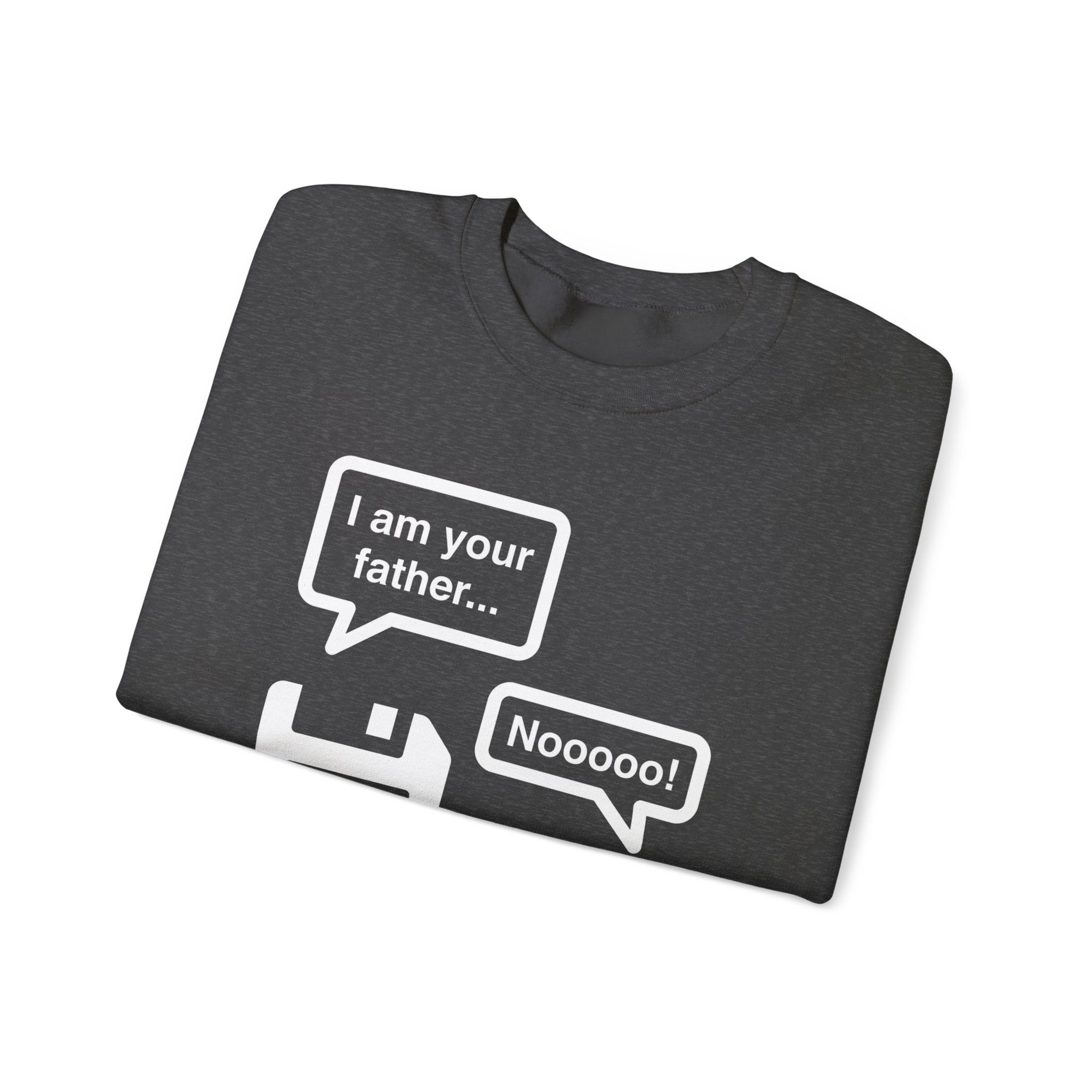 The Data Awakens crewneck sweatshirt in Dark Heather, folded