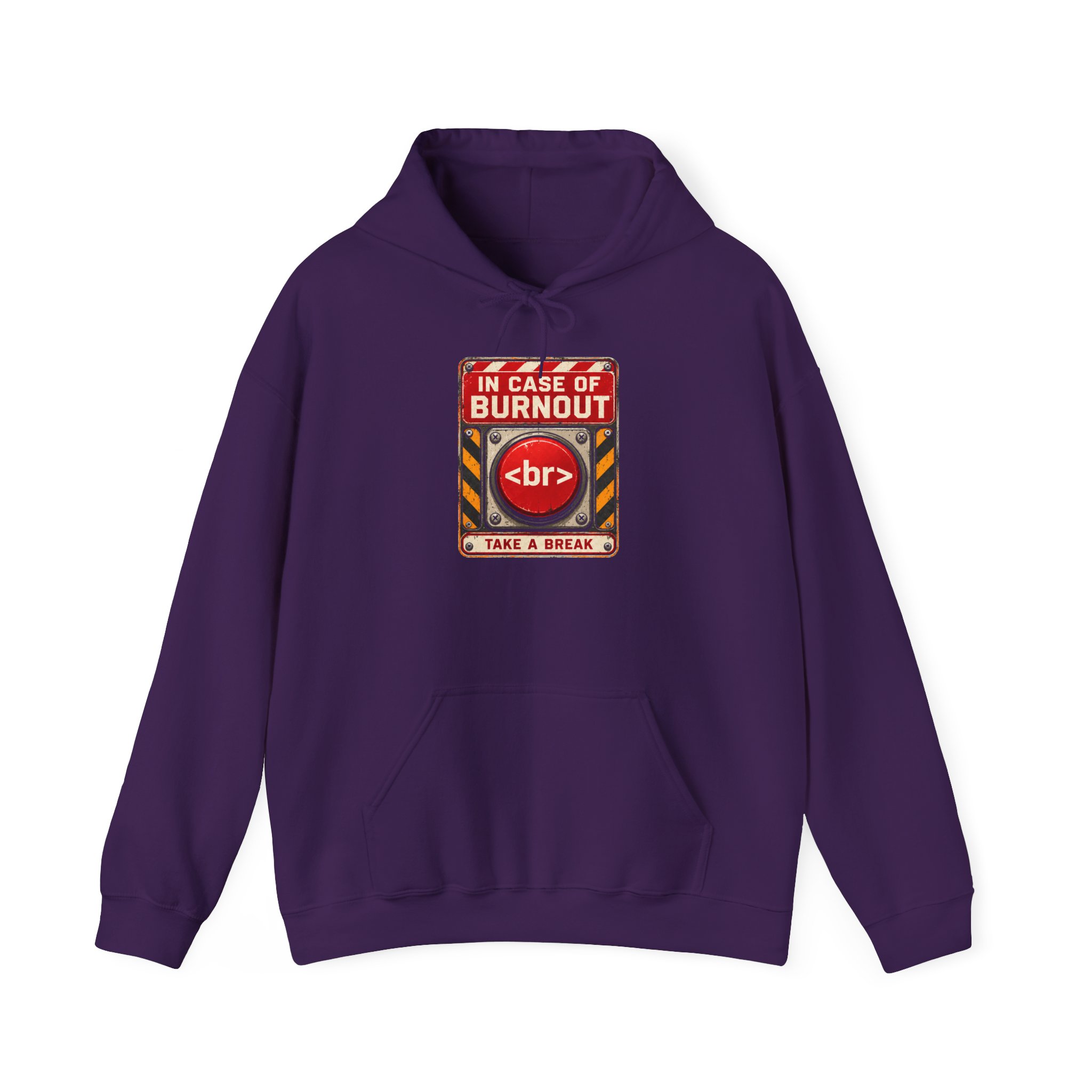 In Case of Burnout hoodie in Purple, front view