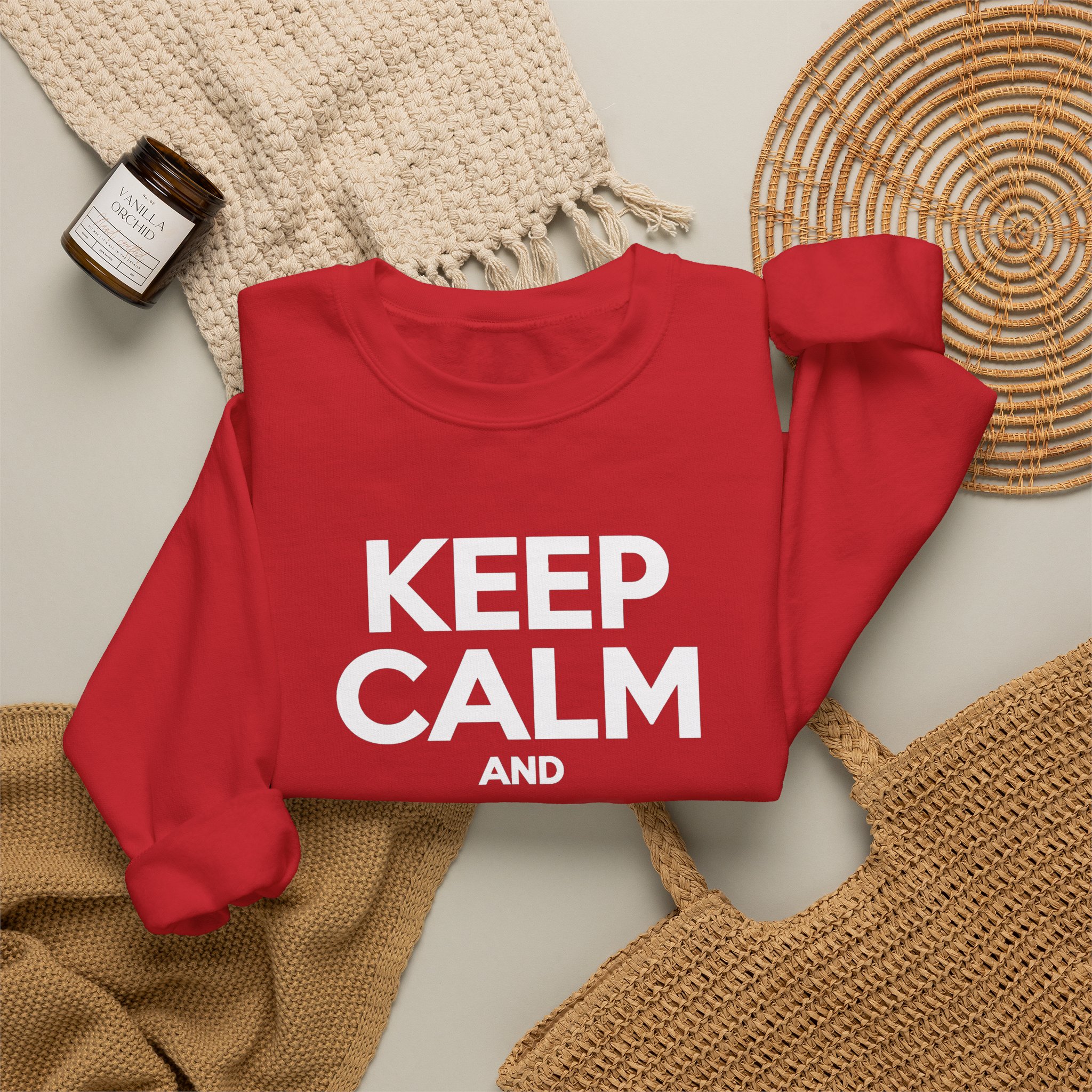 Keep Calm and Take a Break crewneck sweatshirt in Red, folded 2
