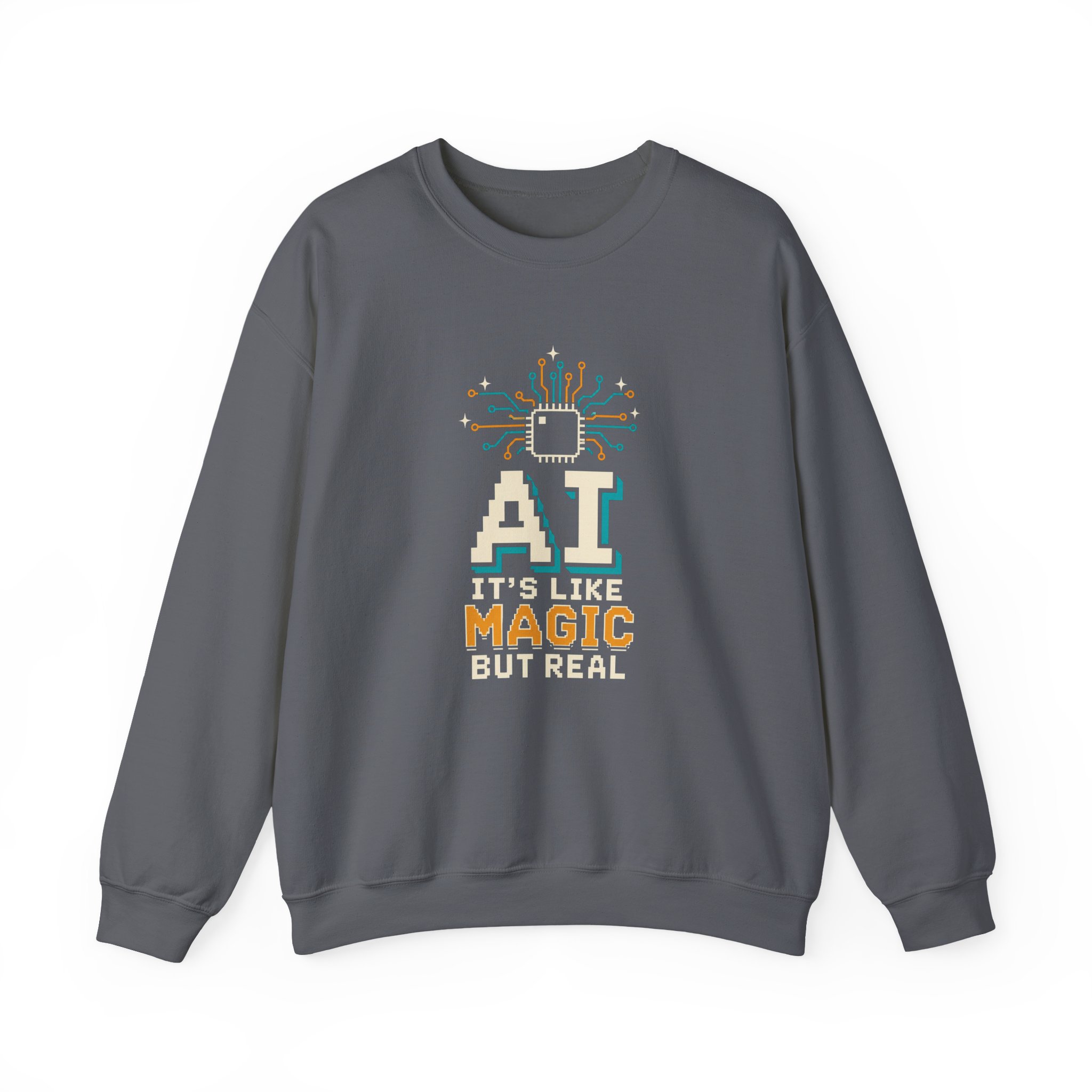 AI Magic Chip crewneck sweatshirt in Charcoal, front view