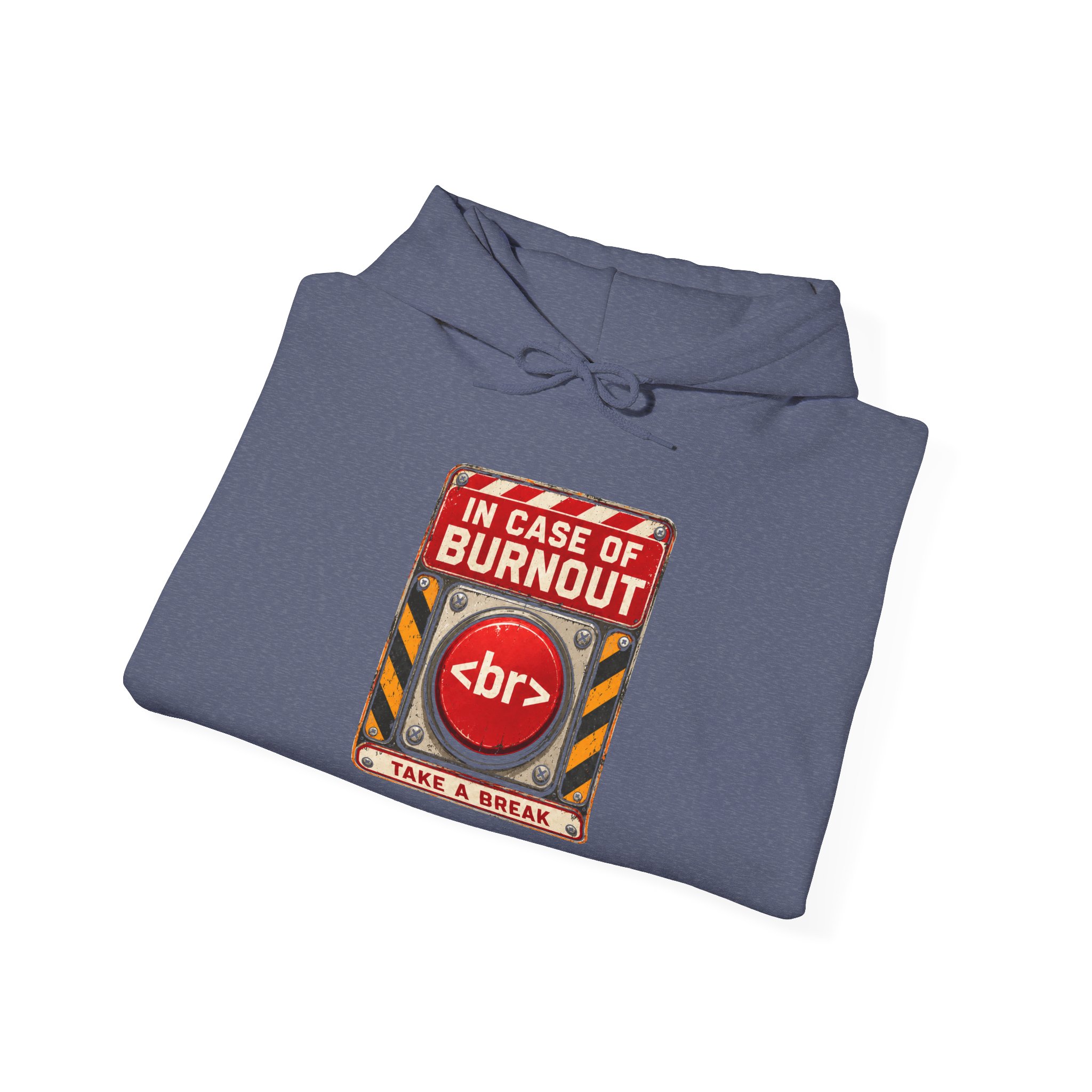In Case of Burnout hoodie in Heather Navy, folded