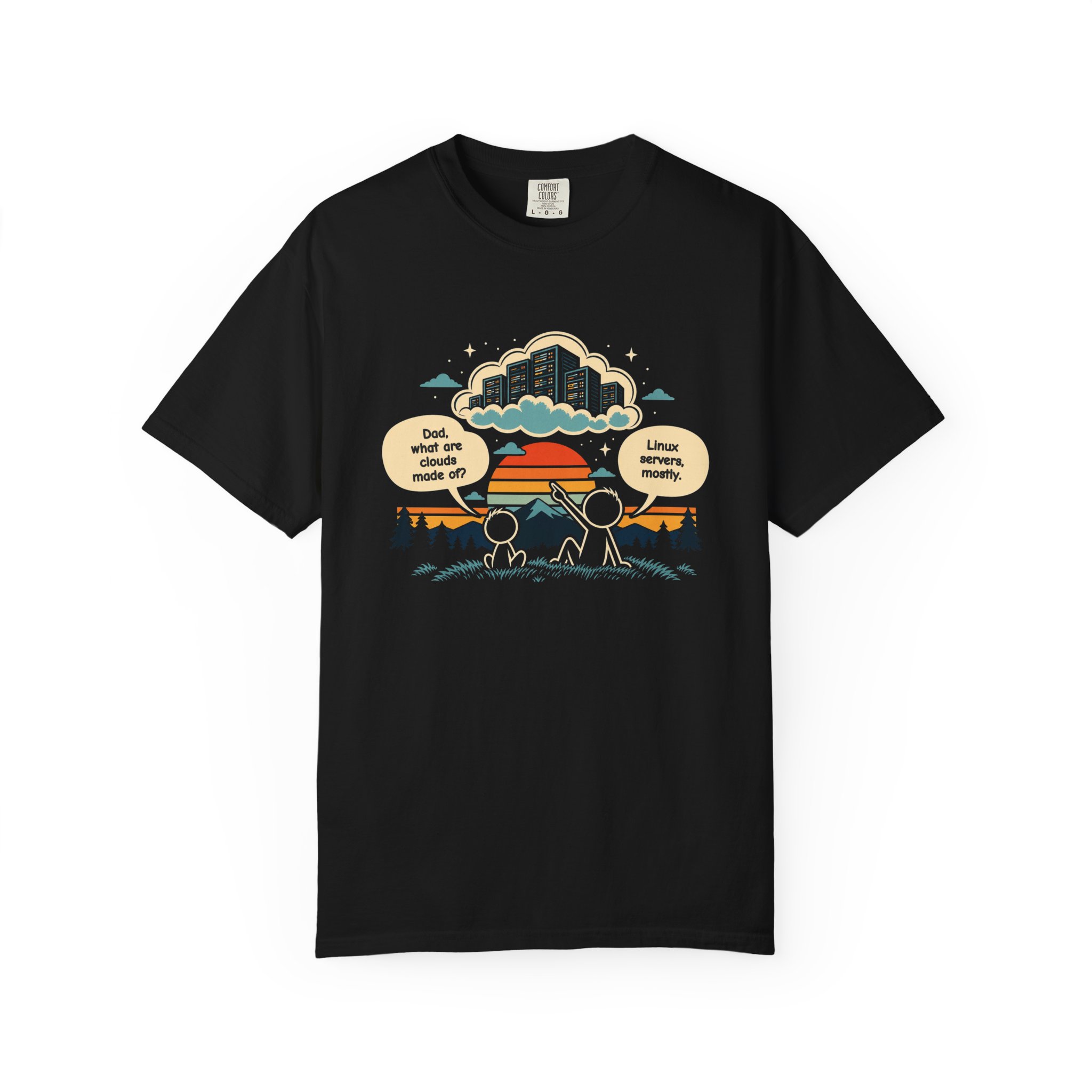 Linux Clouds T-shirt in Black, front view