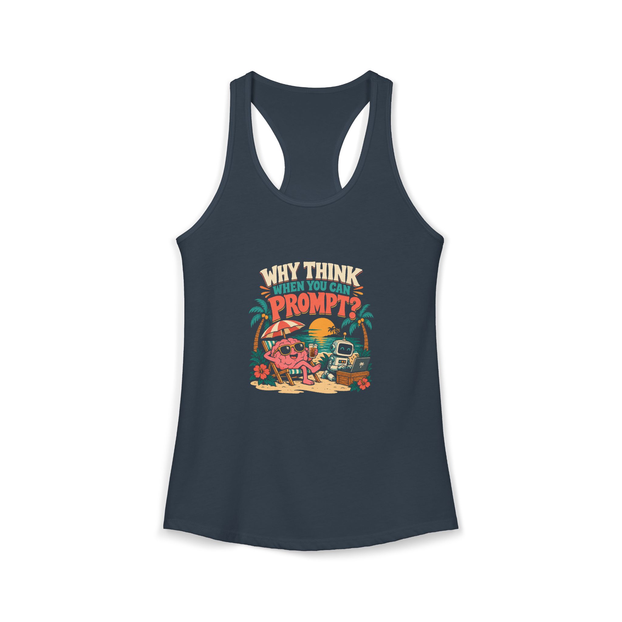 Prompt Beach Brain women's racerback tank in Solid Indigo, front 2