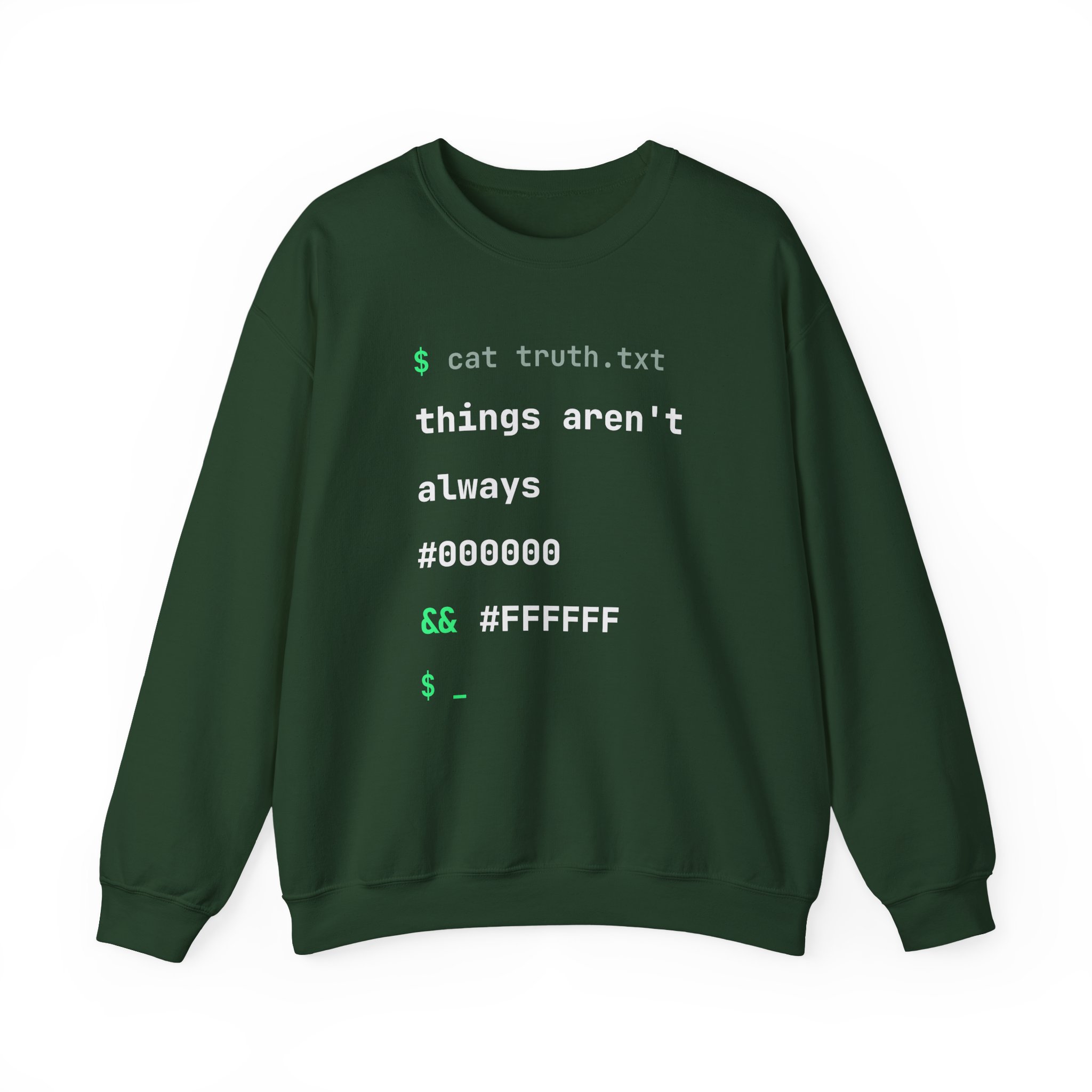cat truth.txt crewneck sweatshirt in Forest Green, front view