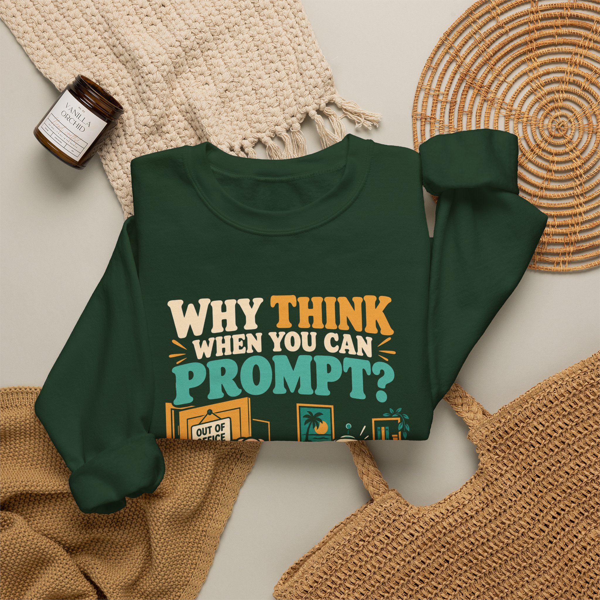 Prompt Out of Office crewneck sweatshirt in Forest Green, folded 2