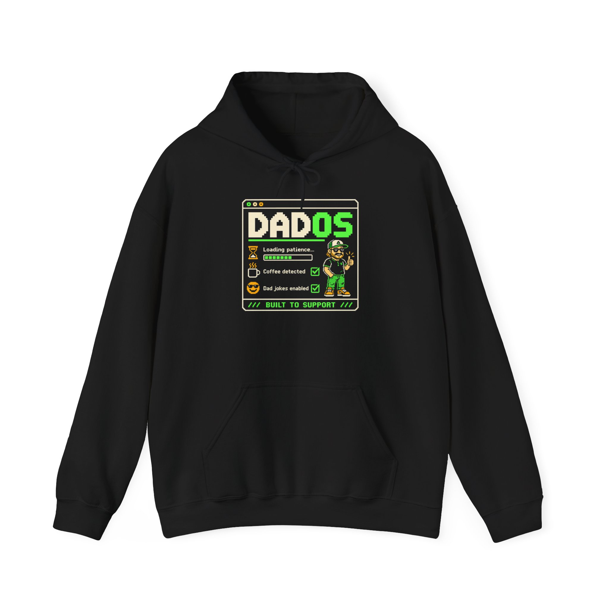 DadOS hoodie in Black, front view