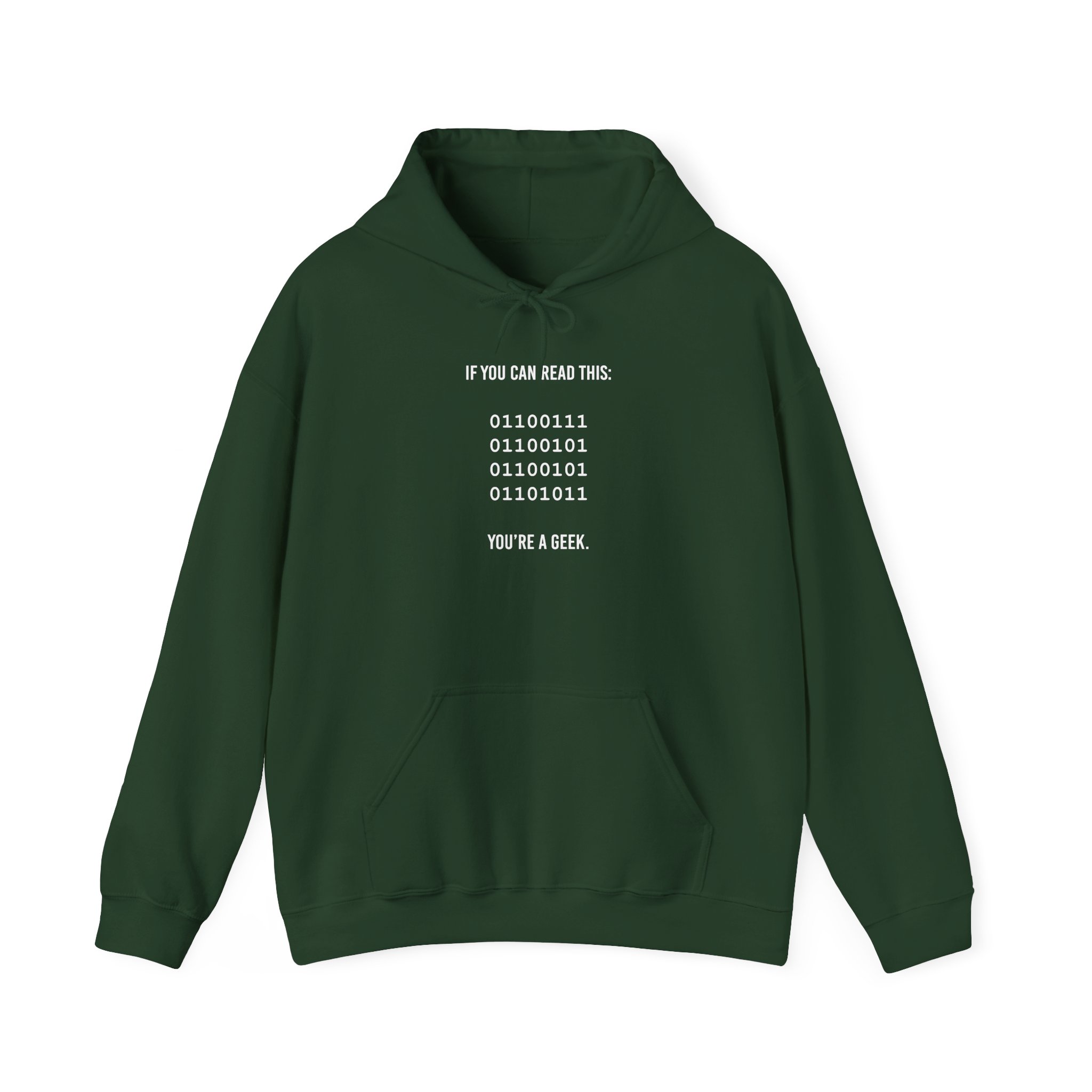 Geek Binary Code hoodie in Forest Green, front view
