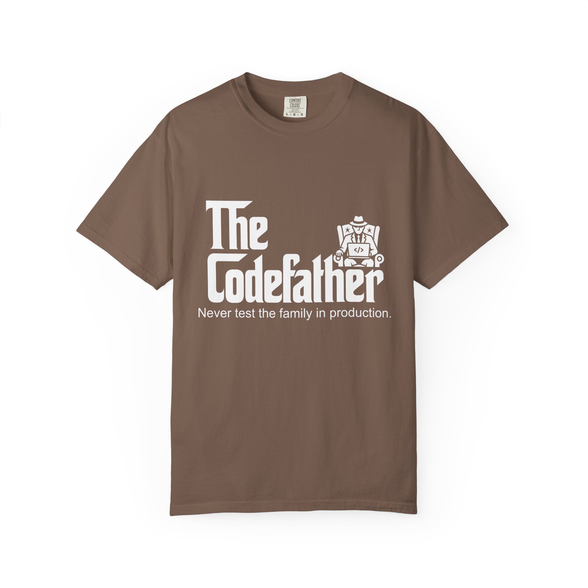 The Codefather T-shirt in Espresso, front view