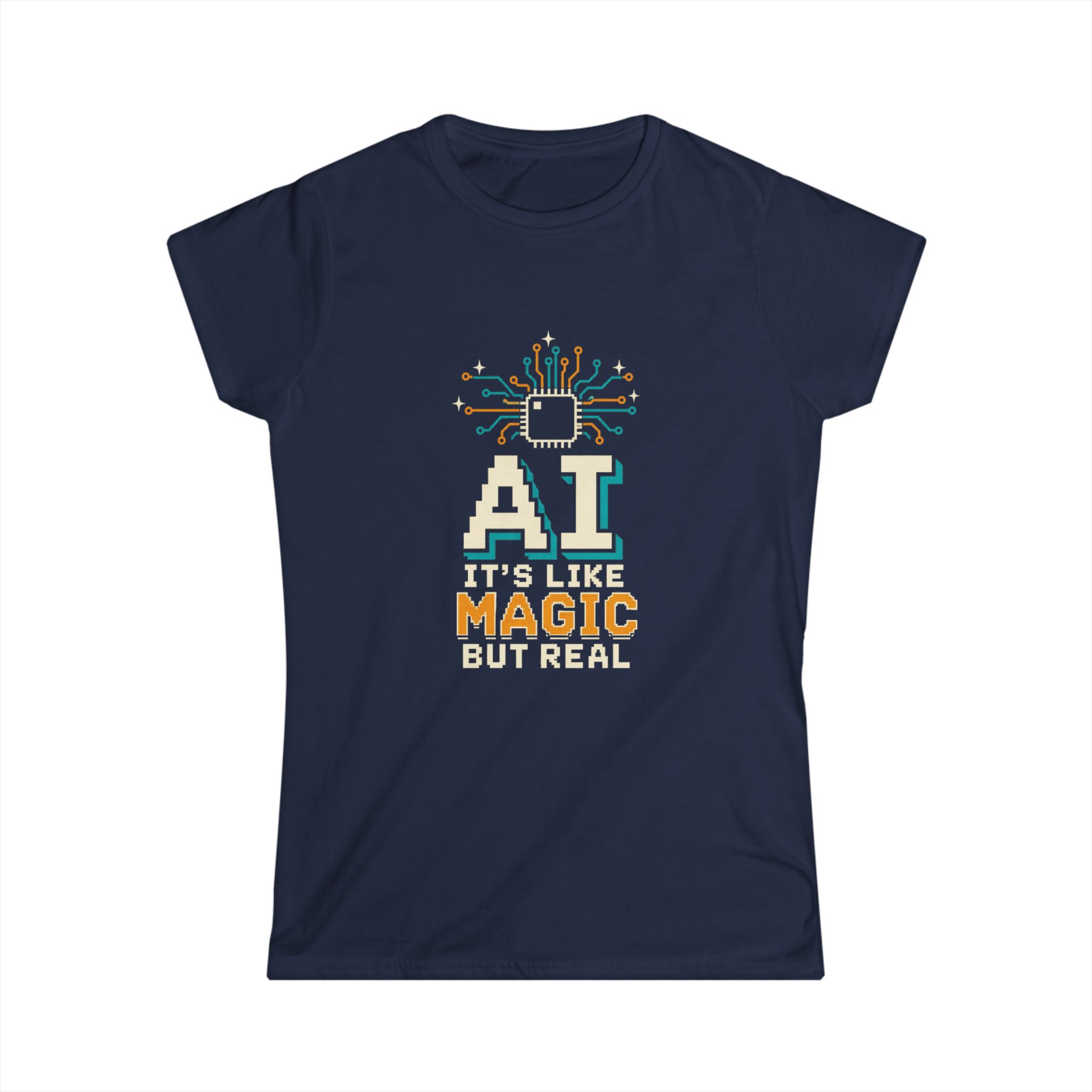 AI Magic Chip women's T-shirt in Navy, front view