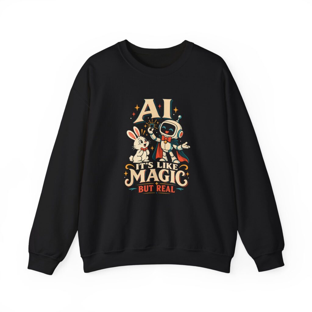 AI Magic Bunny crewneck sweatshirt in Black, front view