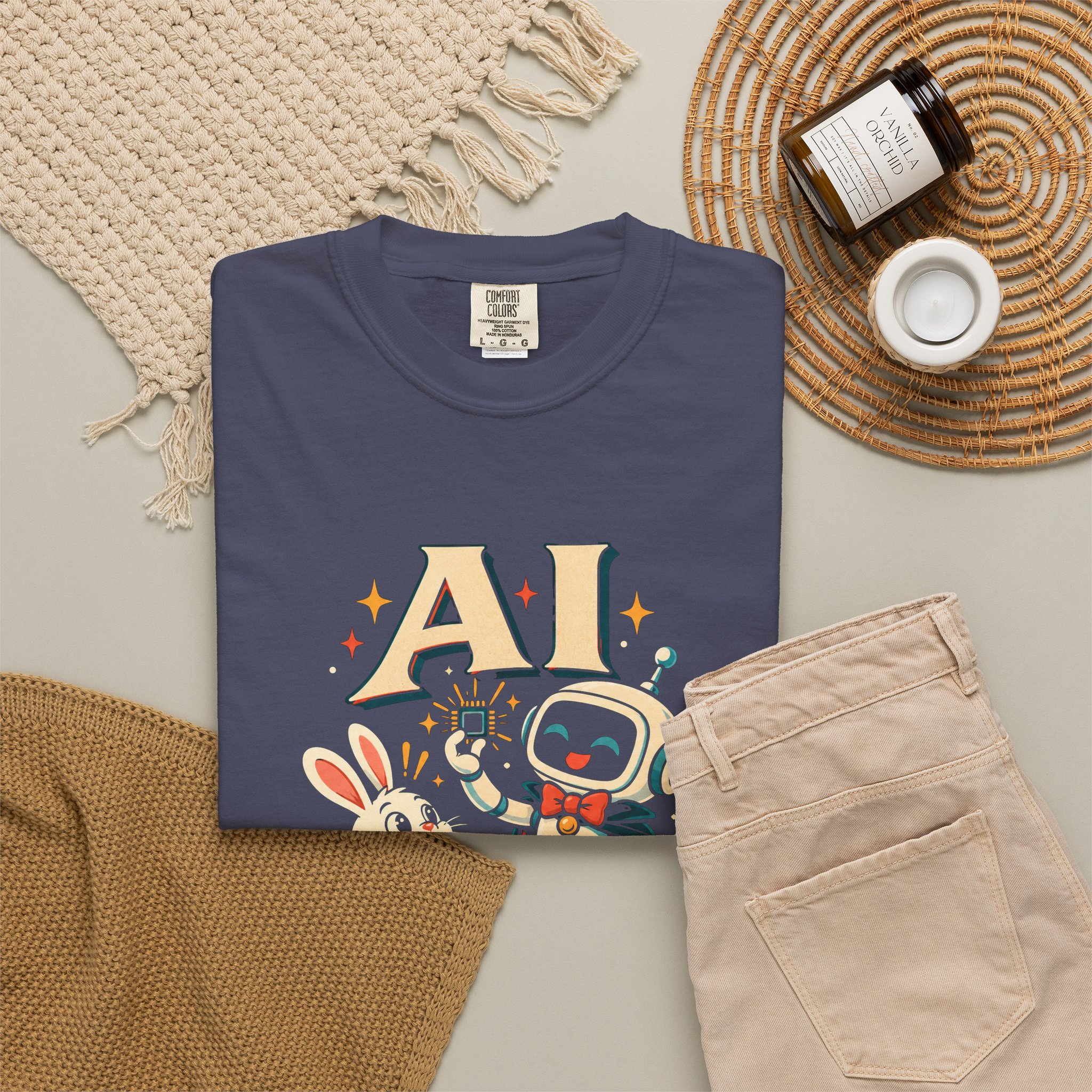 AI Magic Bunny T-shirt in Denim, folded 2