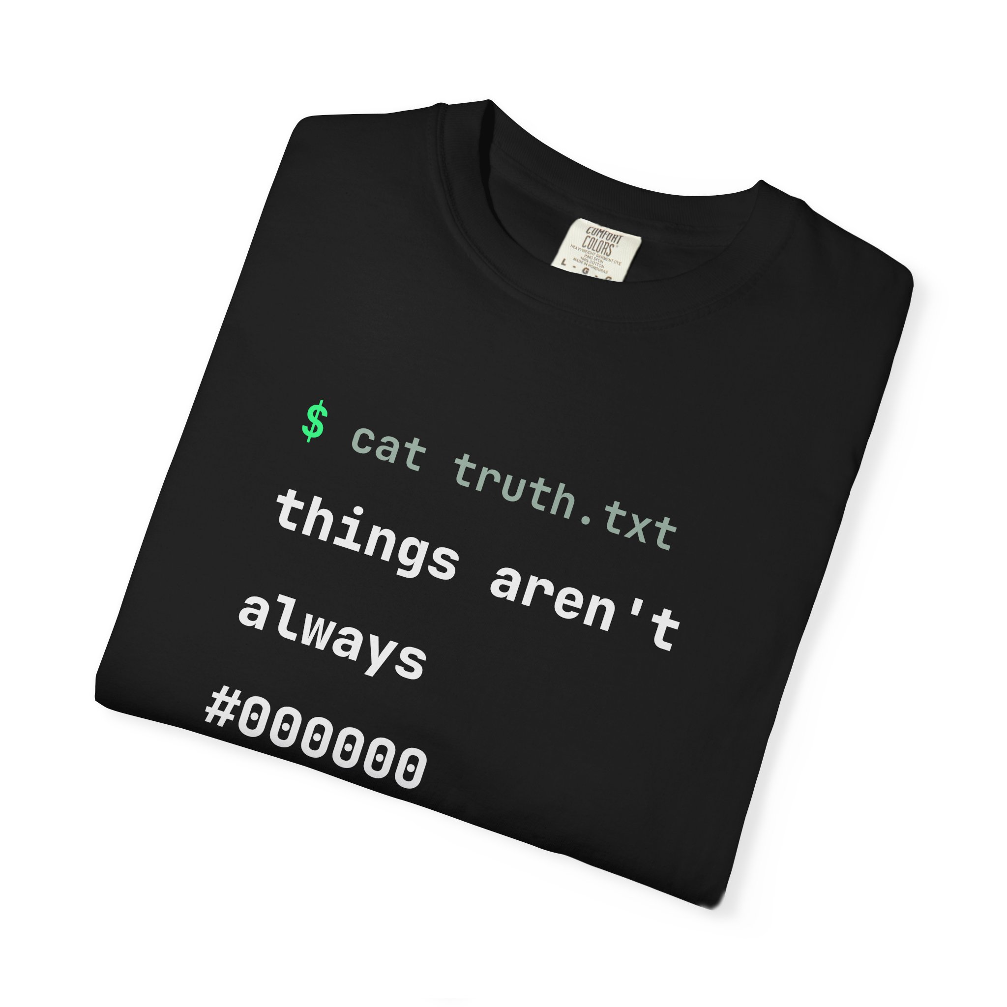 cat truth.txt T-shirt in Black, folded