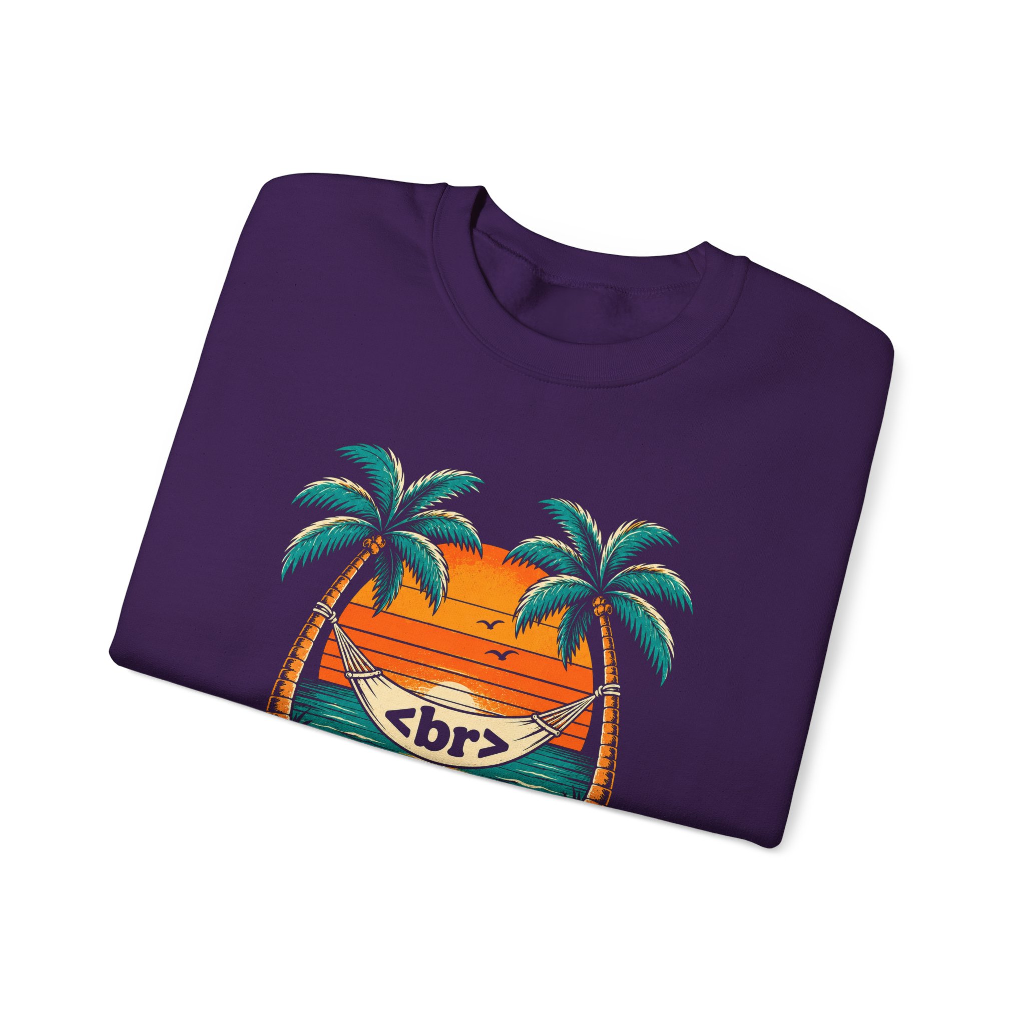 Take a Break Hammock crewneck sweatshirt in Purple, folded