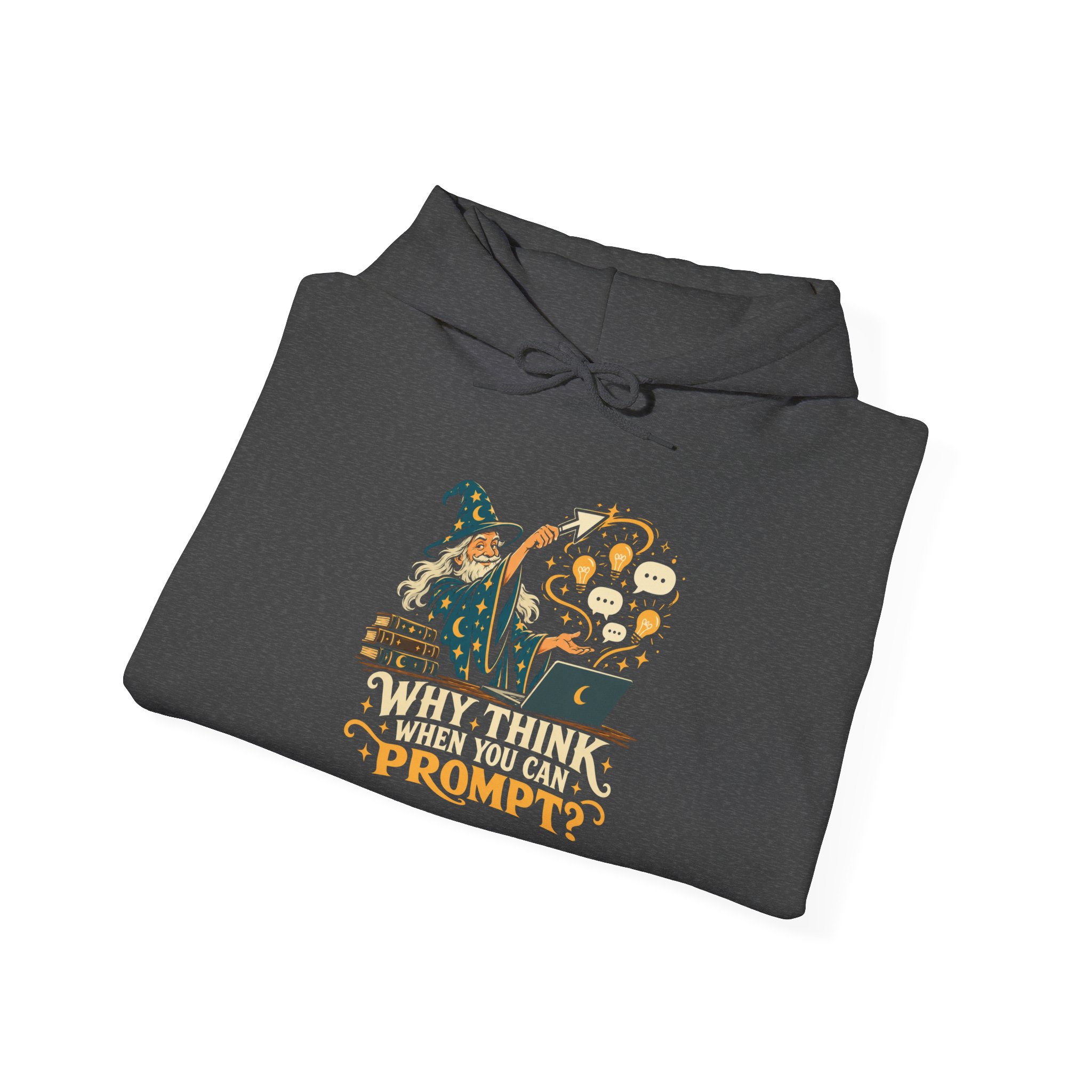 Prompt Wizard hoodie in Dark Heather, folded