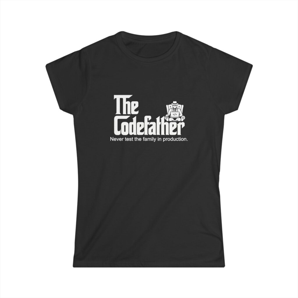 The Codefather women's T-shirt in Black, front view