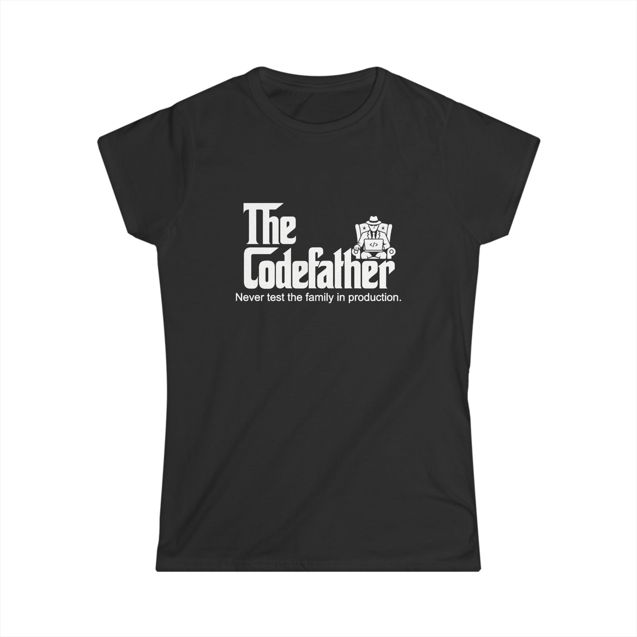 The Codefather women's T-shirt in Black, front view