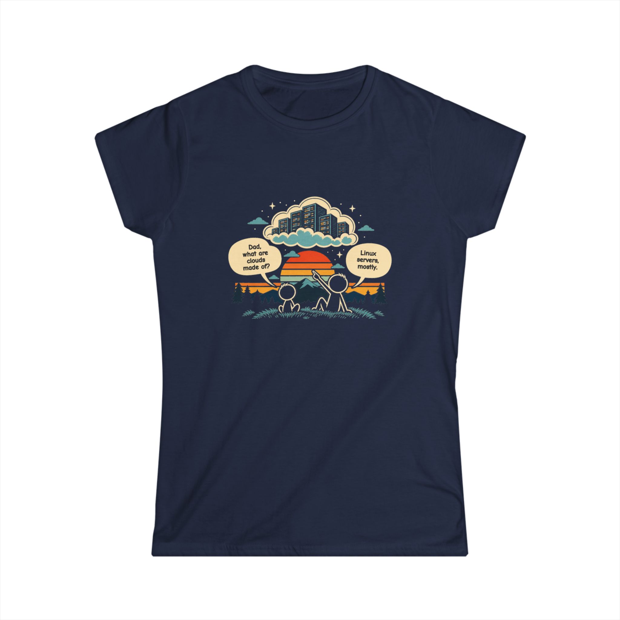 Linux Clouds women's T-shirt in Navy, front view