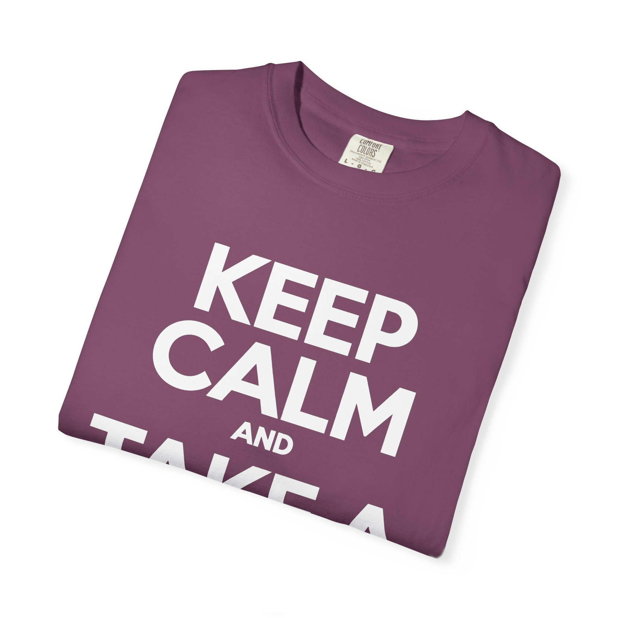 Keep Calm and Take a Break T-shirt in Berry, folded