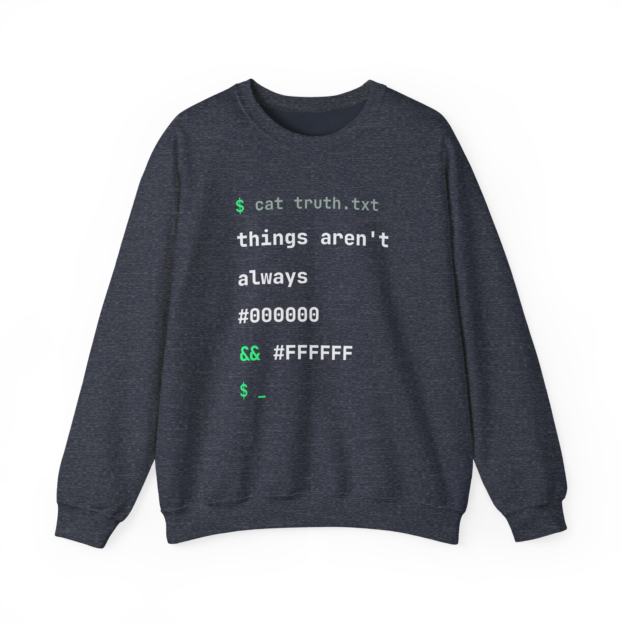 cat truth.txt crewneck sweatshirt in Heather Sport Dark Navy, front view