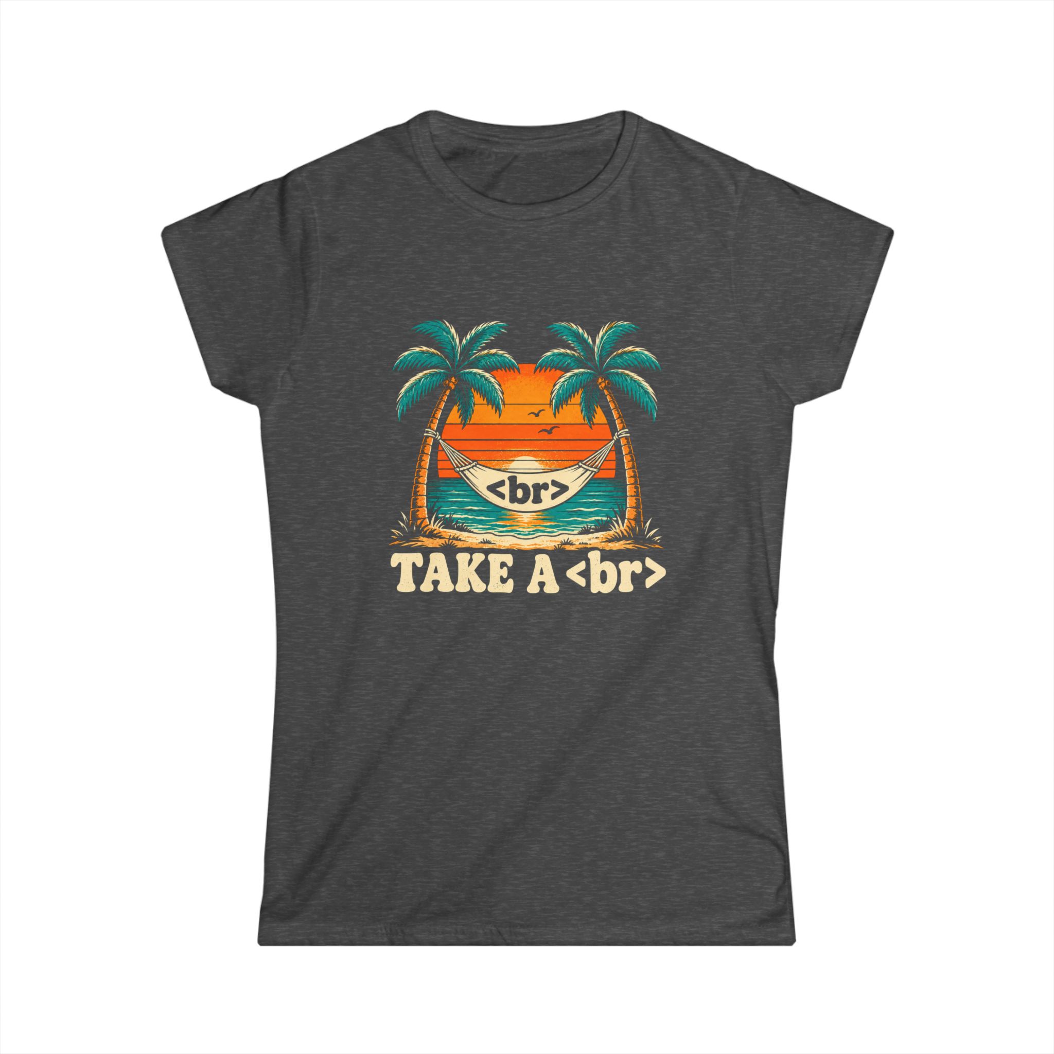 Take a Break Hammock women's T-shirt in Dark Heather, front view