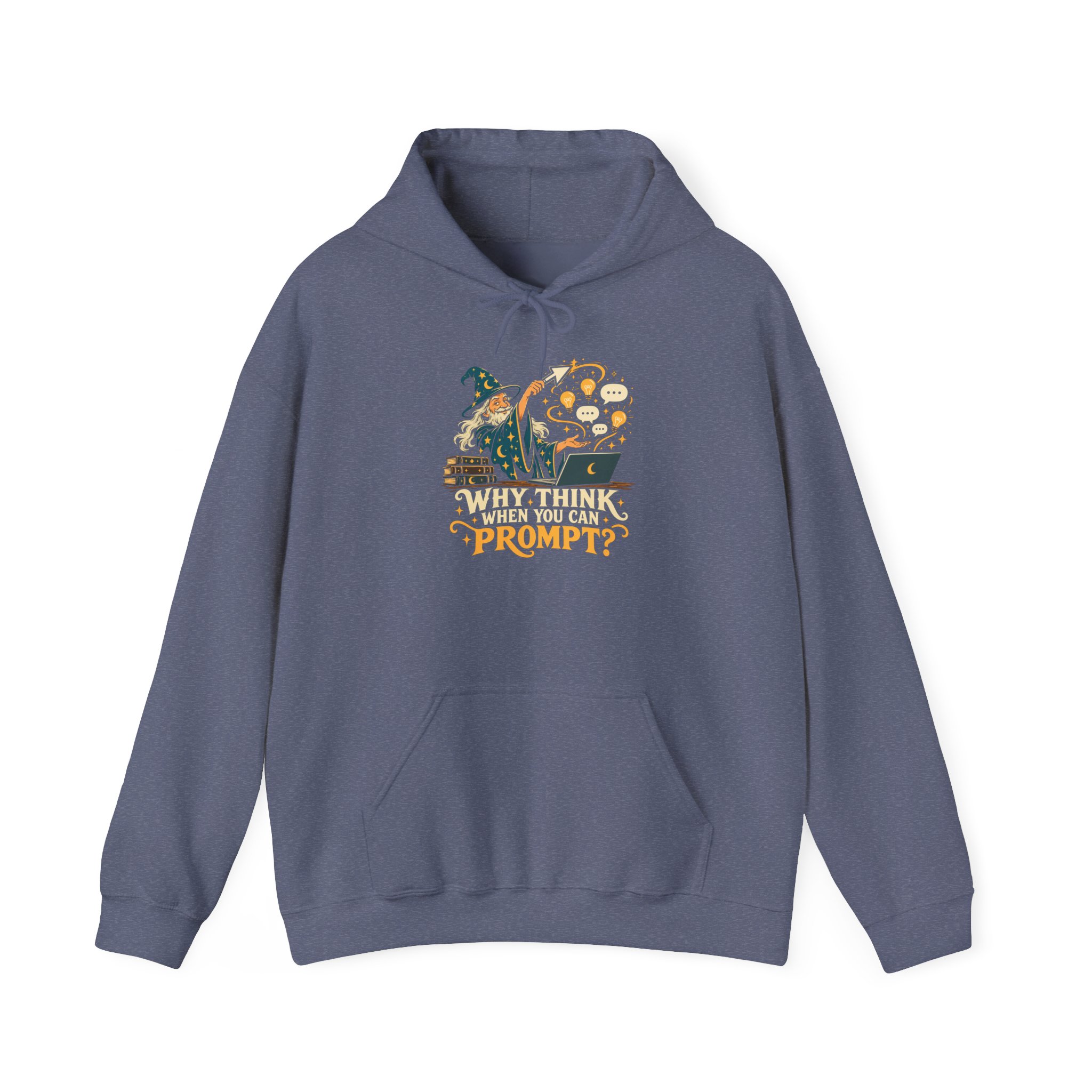 Prompt Wizard hoodie in Heather Navy, front view