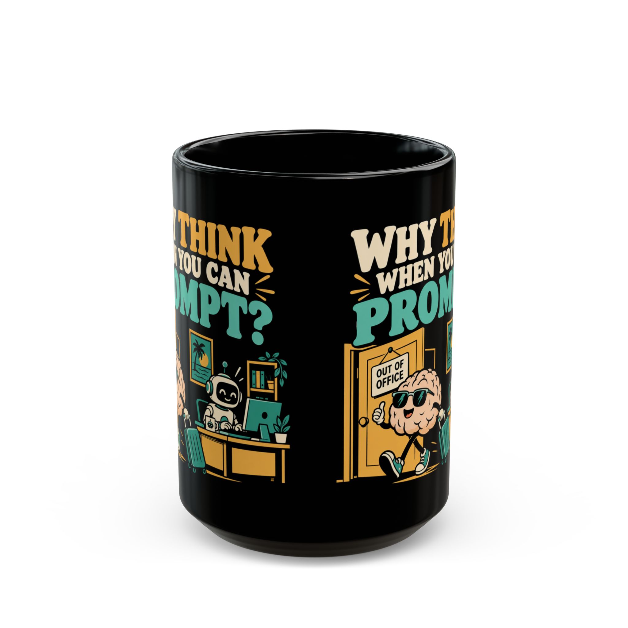 Prompt Out of Office black mug, 15 oz, front view