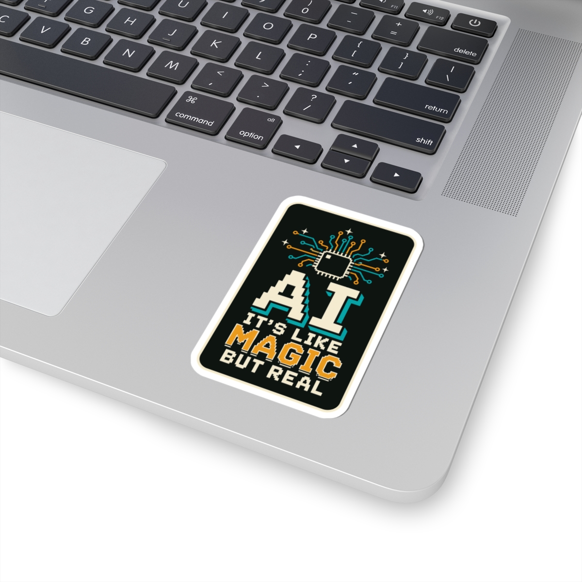 AI Magic Chip sticker, 3 inch, on a laptop